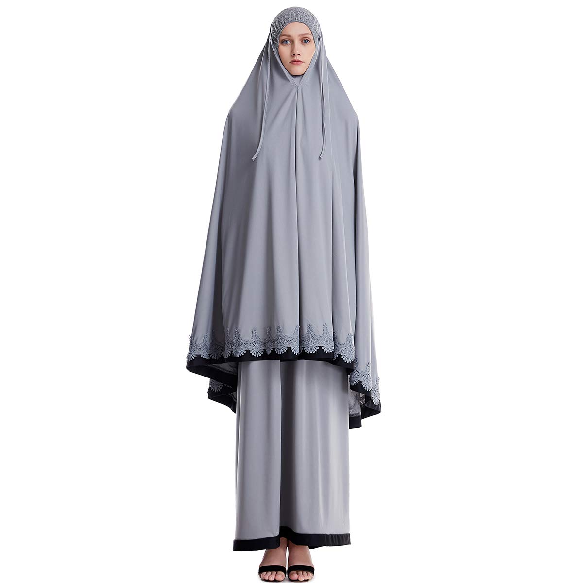 Muslim Women's 2-Piece Loose Full Cover Long Dress Set with Hijab & Hooded Thobe - One Size Fits Most - Perfect for Prayer, Modest Fashion & Everyday Wear