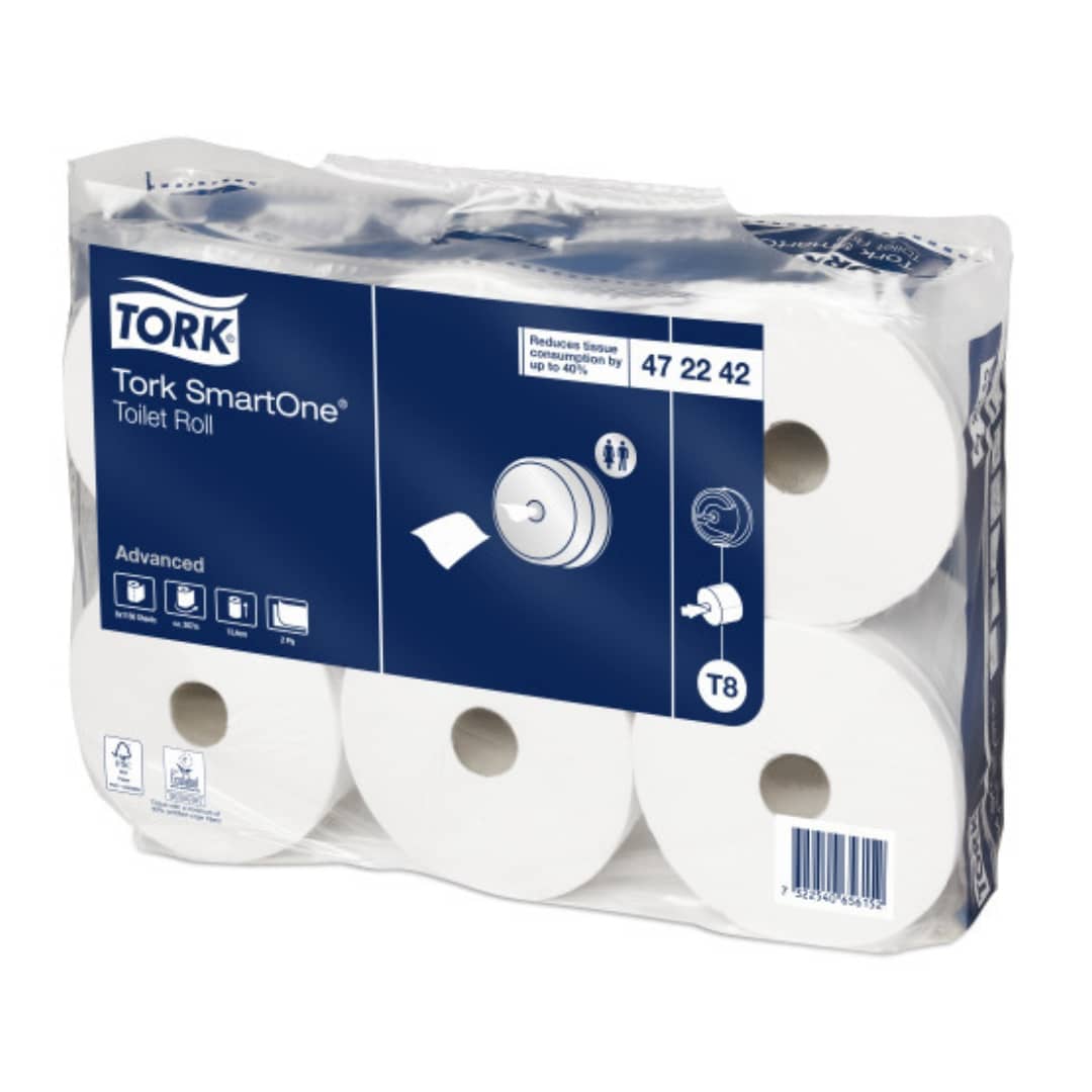 Tork 472242 T8 Smartone Toilet Paper 2-Ply White, 6 Rolls - Soft & Strong Bathroom Tissue for Home, Office & Commercial Use