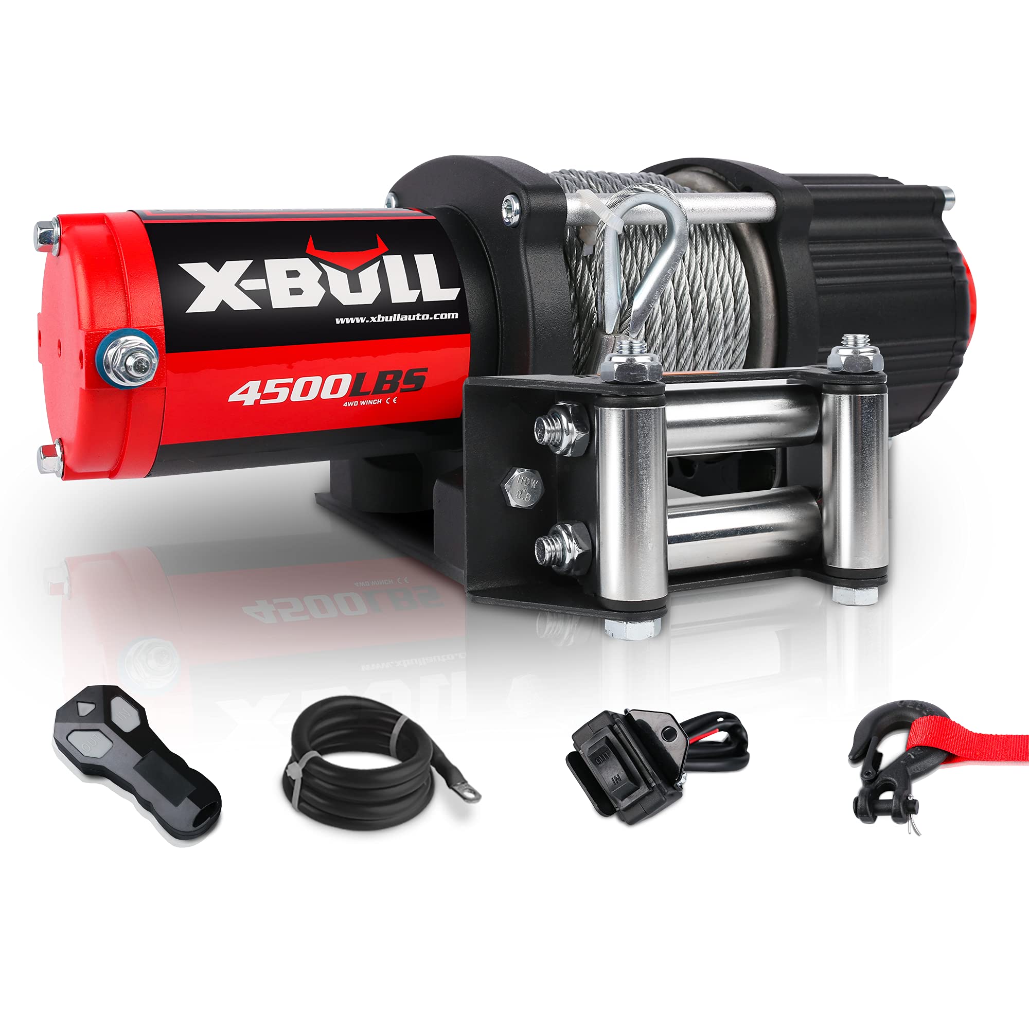 X-BULL 4500LBS Steel Wire Electric Winch - Heavy Duty Off-Road Recovery Winch for Jeep, Truck & ATV - Waterproof & Powerful 12V Winch for Towing, Hauling & Off-Road Adventures