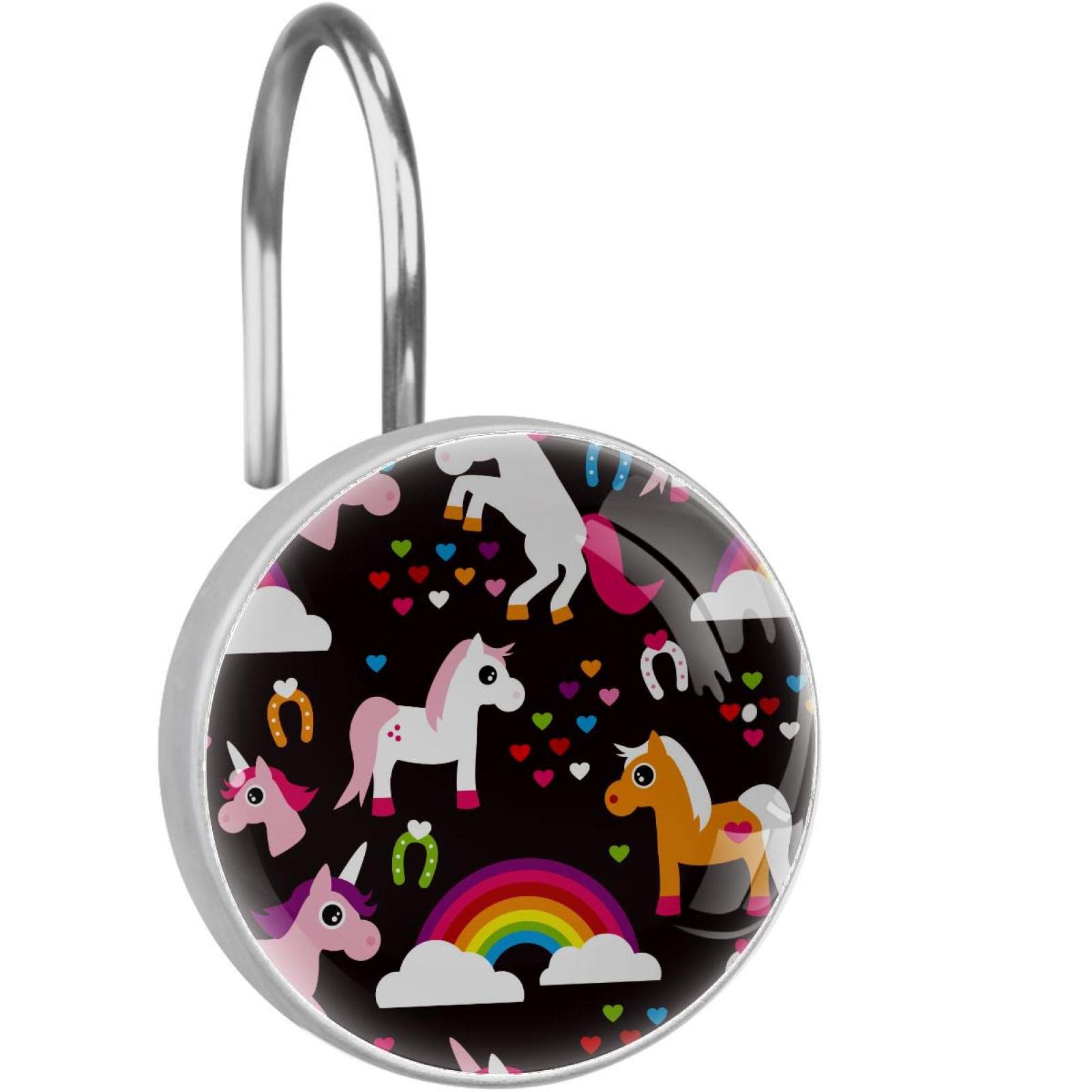 Stylish Unicorn Shower Curtain Hooks - Black Bathroom Decor for Kids & Teens - Perfect for Themed Bathrooms & Fantasy Room Decor