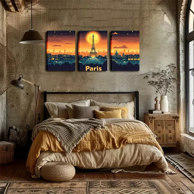 3-Piece Eiffel Tower at Dusk Wall Art Set - Framed Canvas 40x60cm (16x24in) - High Quality Print, 100% Australian Made, Ready to Hang - Perfect for Living Room, Bedroom & Office Décor