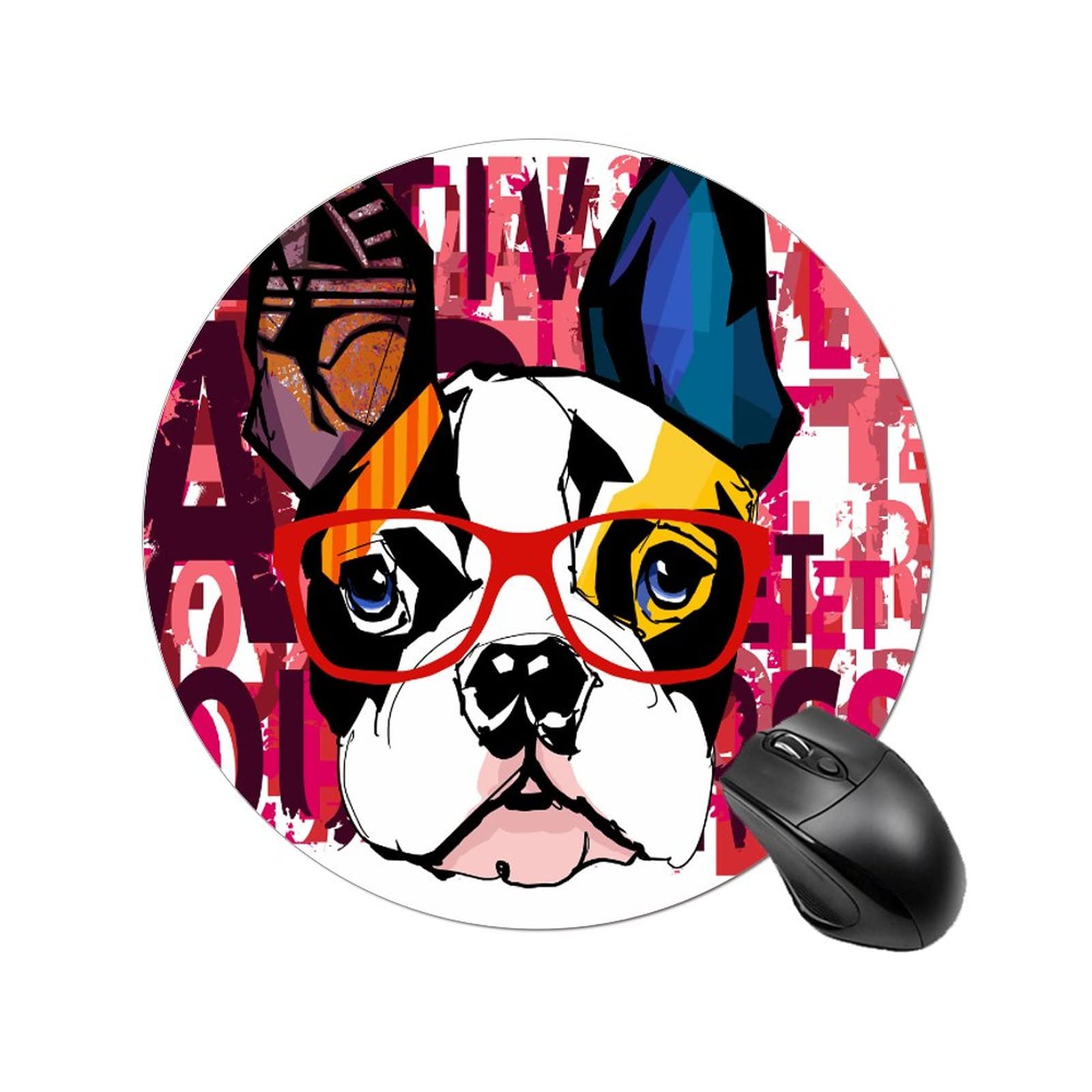 Non-Slip Round Mouse Pad with Cute French Bulldog in Sunglasses - 7.8x7.8 Inch Rubber Desk Mat for Office, Gaming & Computer Accessories | Perfect for Workstations, Home Office & Gaming Setups