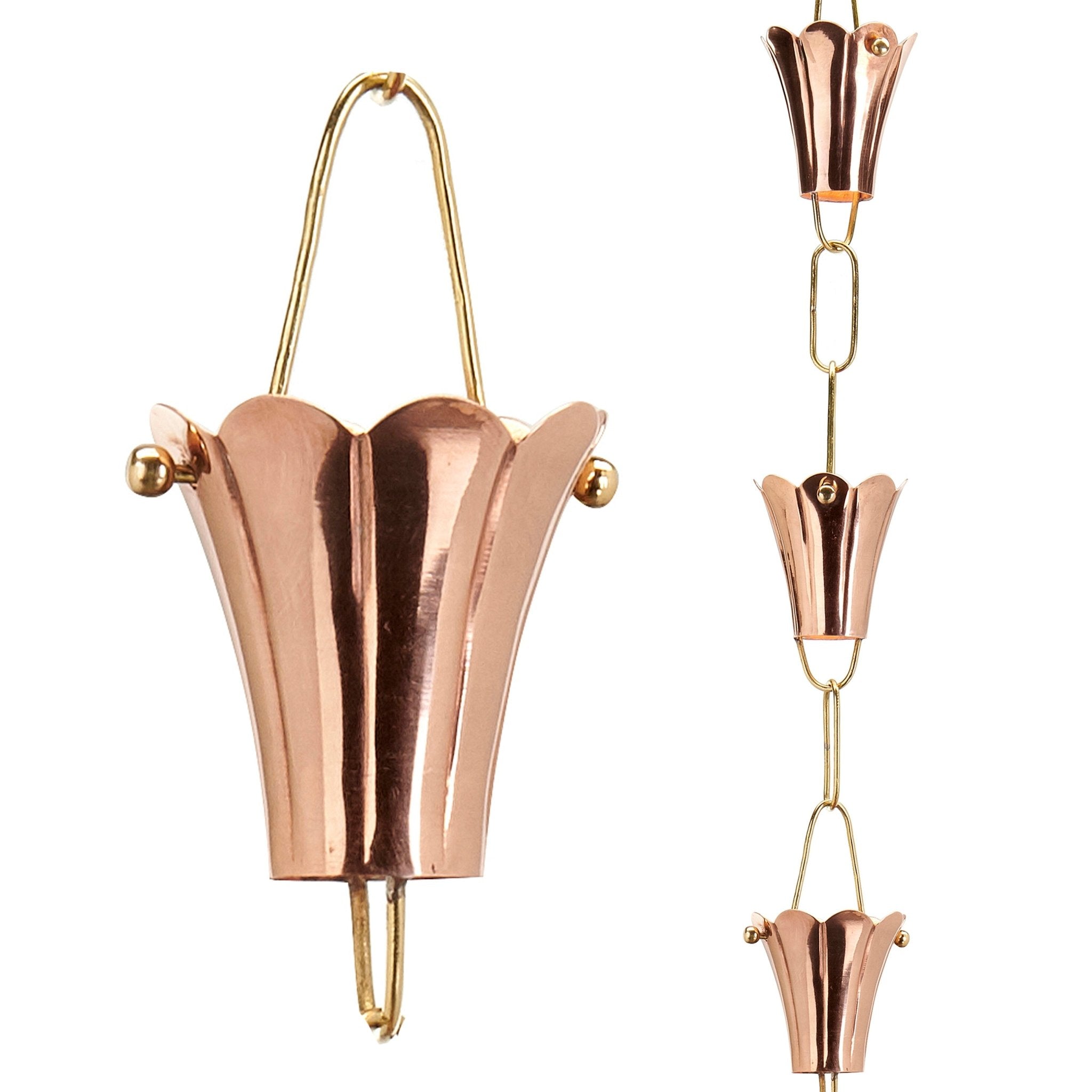 8.5 ft Fluted Flower Rain Chain with 11 Large Cups - Decorative Garden Water Drainage for Downspouts & Outdoor Decor