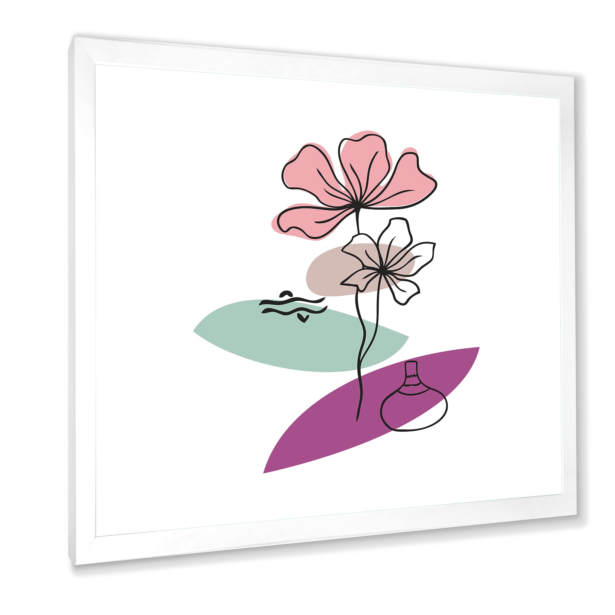 DesignQ Modern Abstract Floral Framed Wall Art with Elementary Shapes - Perfect for Living Room, Bedroom & Office Decor