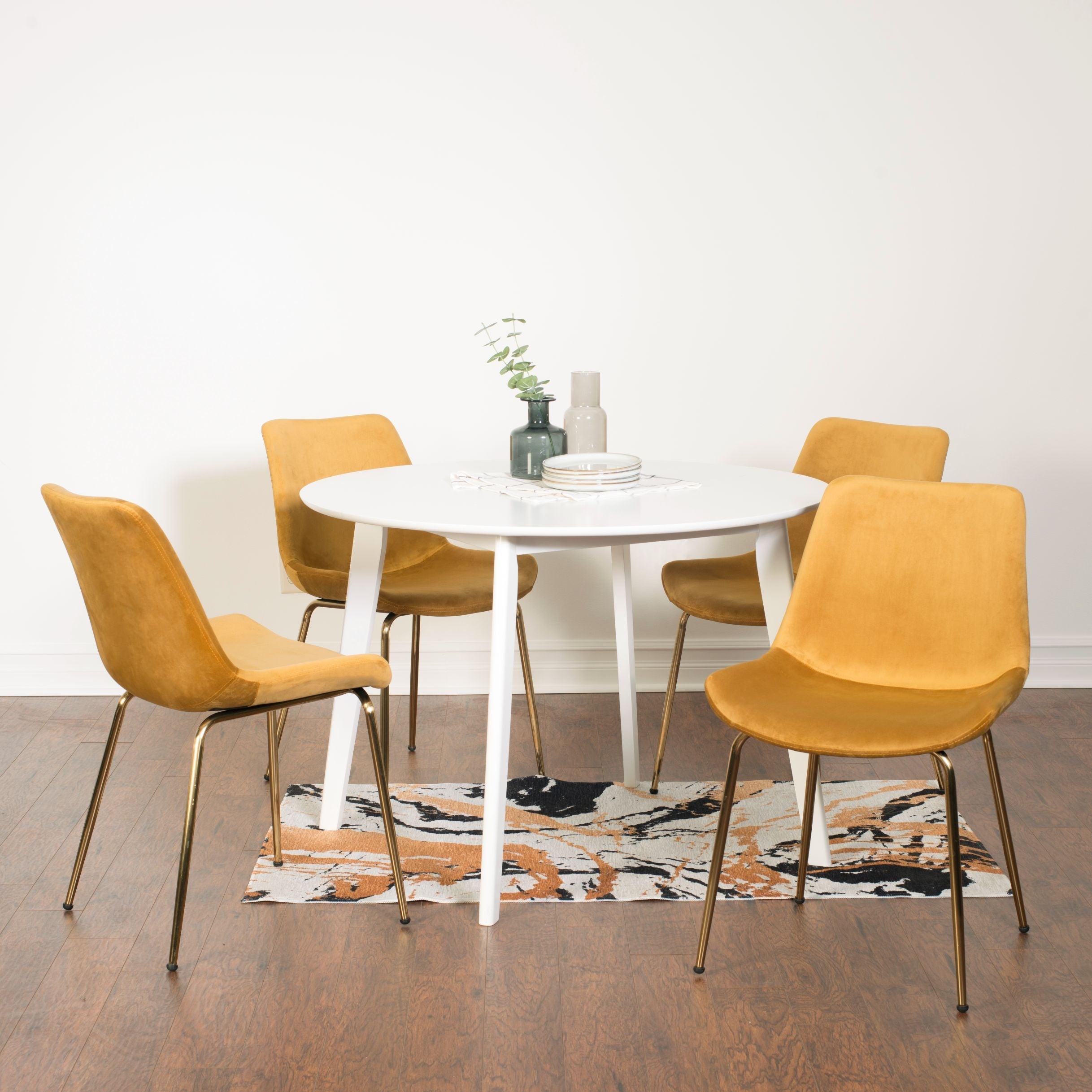 Roundhill Furniture Aufurr Contemporary 5-Piece White Round Dining Table Set with 4 Chairs - Perfect for Small Spaces, Breakfast Nooks & Modern Kitchens