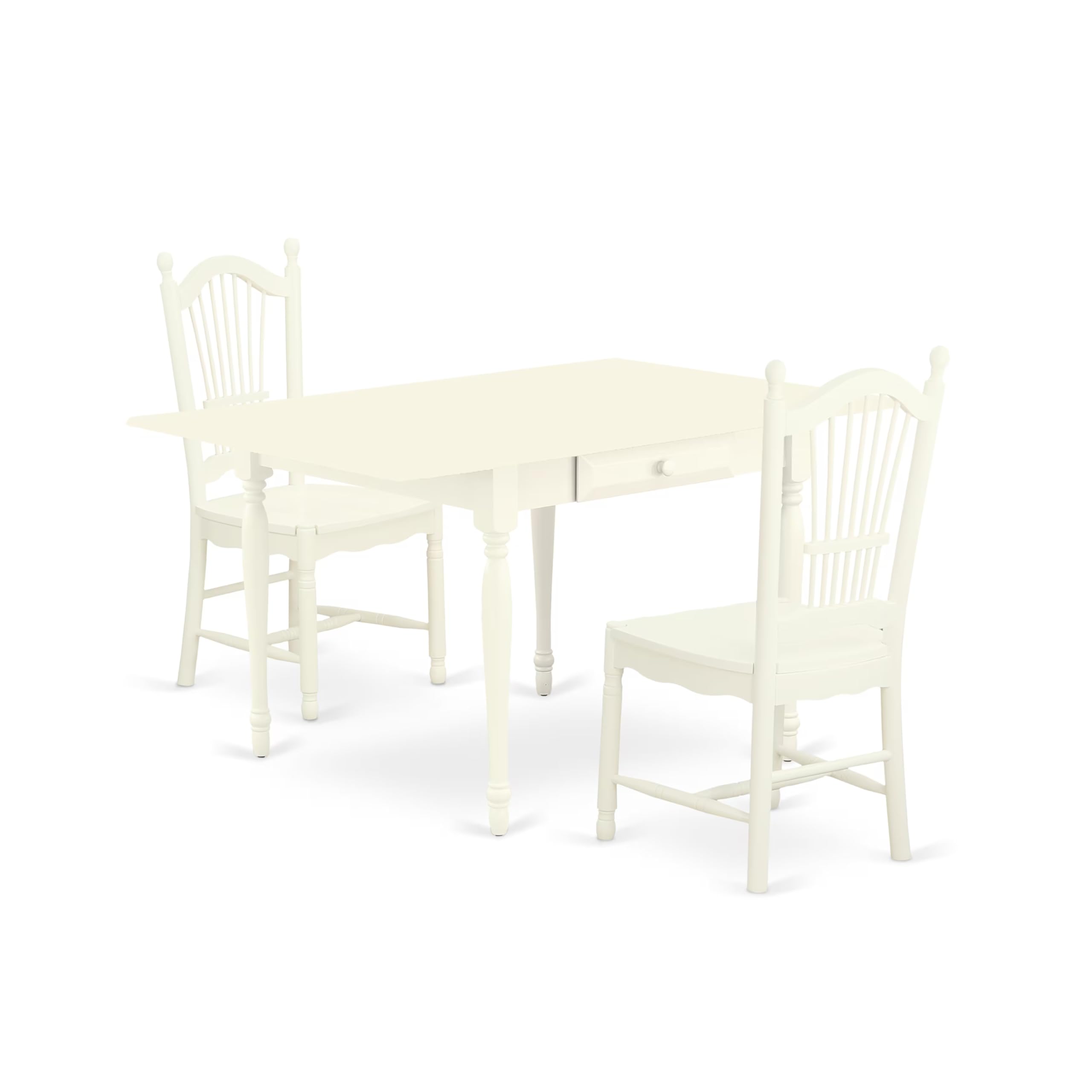 East West Furniture MZDO3-LWH-W 3-Piece Dining Set with Drop-Leaf Table & 2 Wooden Chairs, 36x54 Inch, Linen White - Perfect for Small Spaces, Breakfast Nooks & Cozy Apartments