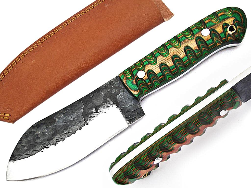 MMM Custom Handmade Fixed Blade Hunting Knife - Durable Outdoor Survival Knives with Sheath (Brown/Green) - Perfect for Camping, Hunting & Bushcraft