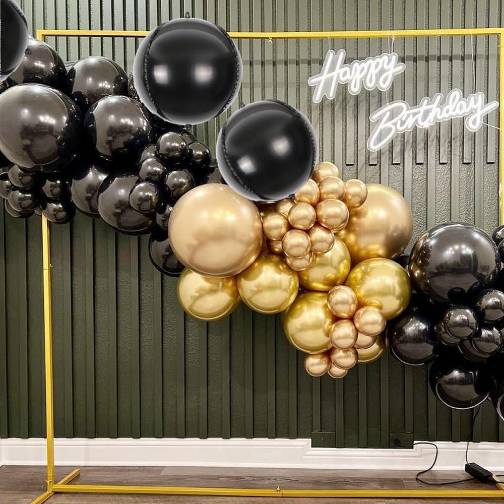 14pcs Black Foil Balloons Set - 22in, 15in, 10in Mylar Balloons for Party Decorations | Large Metallic Chrome Balloons for Birthday, Wedding, Anniversary & Graduation Events | 360 Degree 4D Round Helium Balloon Kit