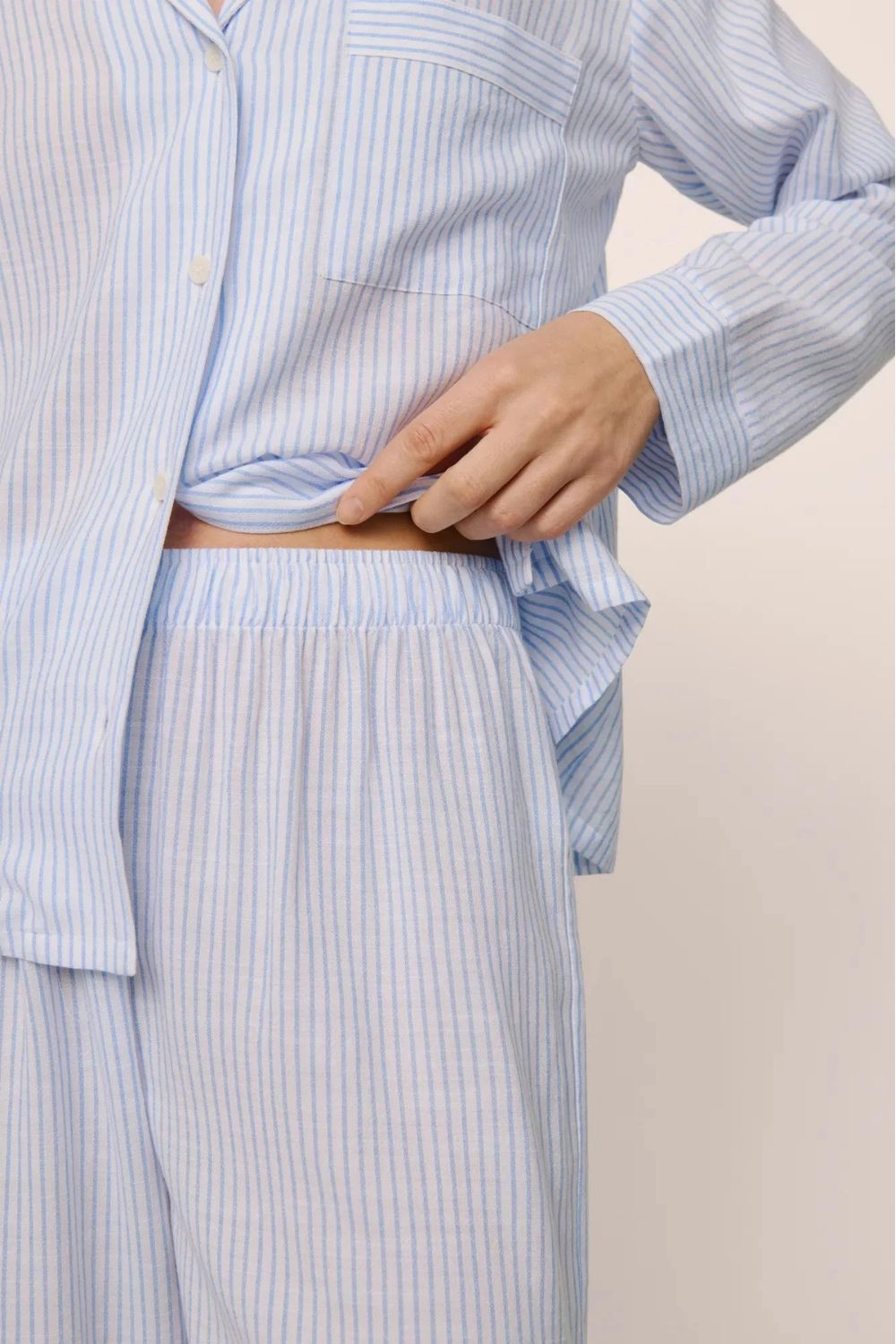 Nautico Long Pajama Set for Women - Soft Cotton Sleepwear in White & Cornflower Blue - Cozy Loungewear for Relaxing at Home or Sleepovers