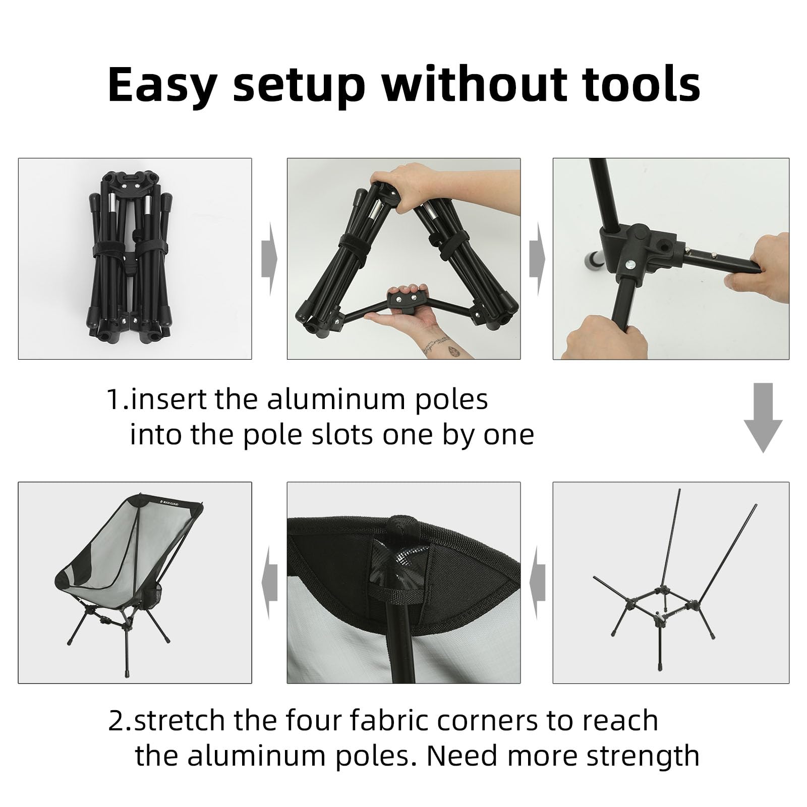 ROCK CLOUD Ultralight Folding Camping Chair - Portable Compact Outdoor Chair for Camping, Hiking, Backpacking, Beach & Lawn Sports (Large, Black) - Perfect for Picnics, Tailgating & Outdoor Adventures