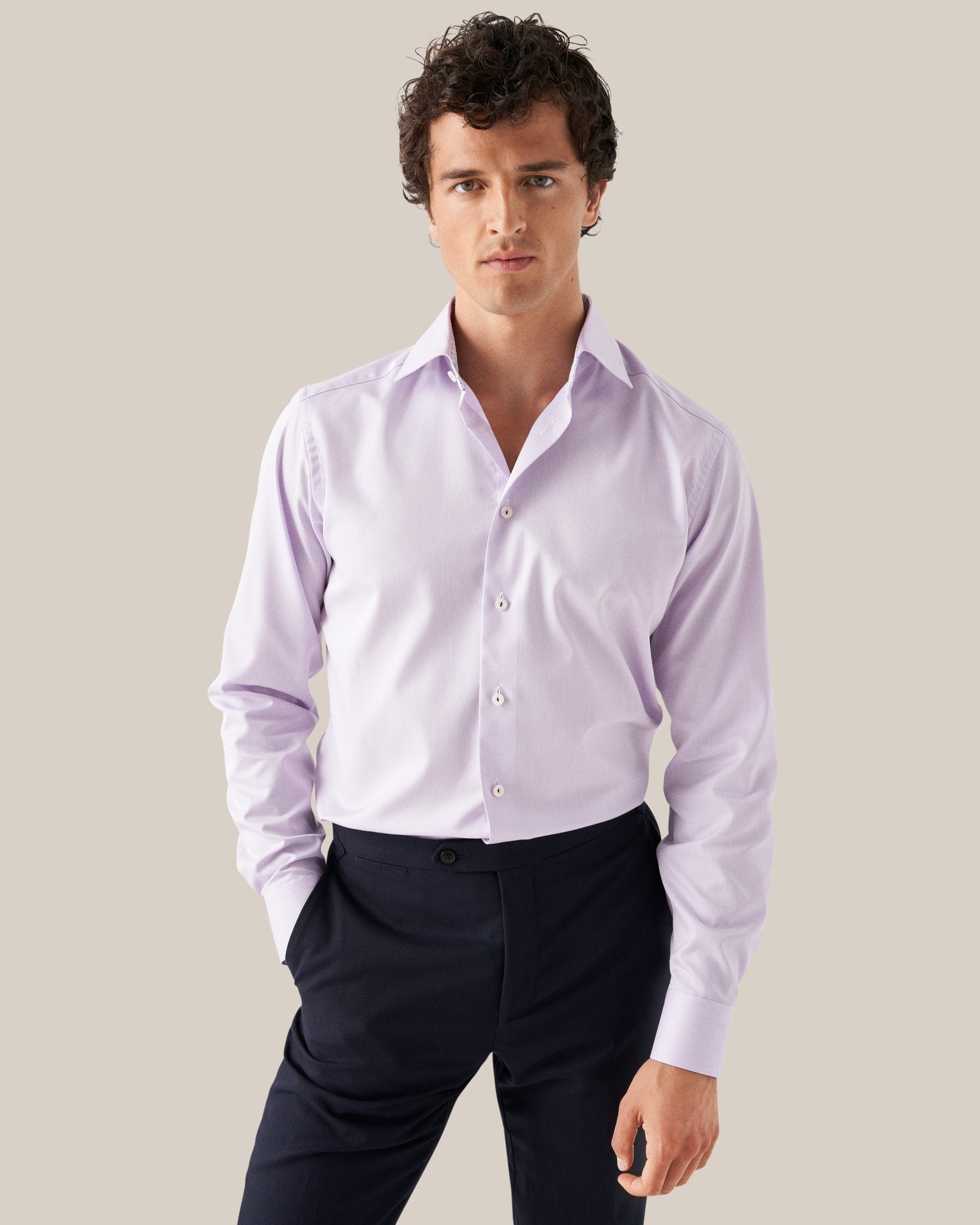 ETON Geometric Twill Long Sleeve Dress Shirt for Men | Classic Fit Single Cuff Business Casual Shirt in Mid Purple | Perfect for Office, Meetings & Formal Events