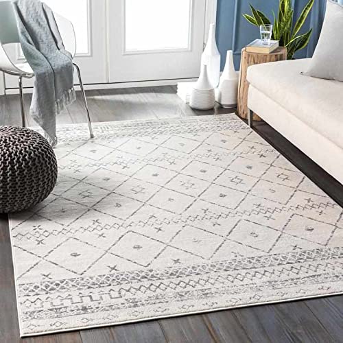 Mark&Day 7x9 Bohemian Area Rug - Soft White & Dark Blue Modern Carpet for Living Room, Bedroom, Kitchen - 6'7