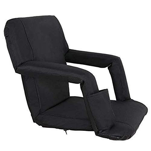 Saturnpower Portable Stadium Seat with Back Support & Cushion - Lightweight Folding Stand Chair for Grandstands, Playgrounds, Sports Courts (Black) | Perfect for Football Games, Concerts, Outdoor Events & Picnics