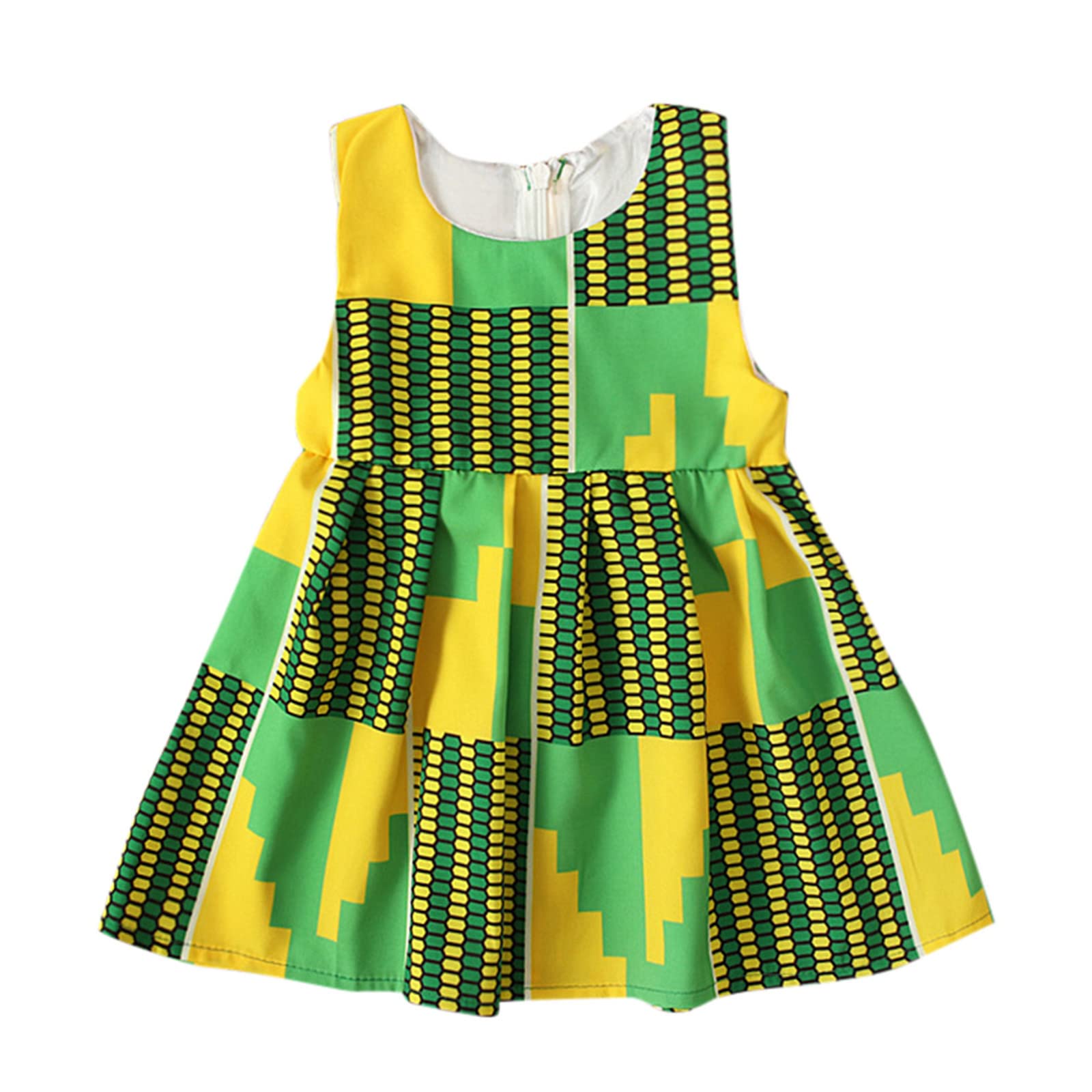 African Traditional Dress for Girls - Sleeveless Round Neck Princess Style Ankara Dress with Matching Headband | Toddler & Baby African Attire for Parties, Cultural Events & Special Occasions