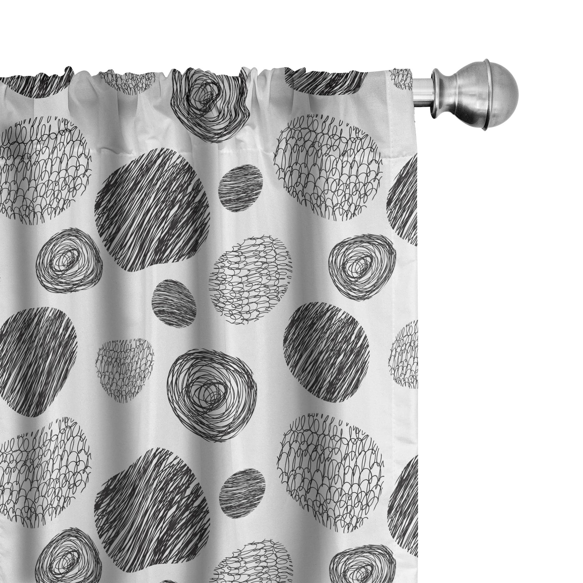 Ambesonne Abstract Black and White Window Curtains - Hand Drawn Circular Doodle Lines & Swirls Pattern, Minimalist Monochrome Design - Lightweight Rod Pocket Curtains 2 Panel Set (28x84 Inches) for Living Room, Bedroom & Office Decor