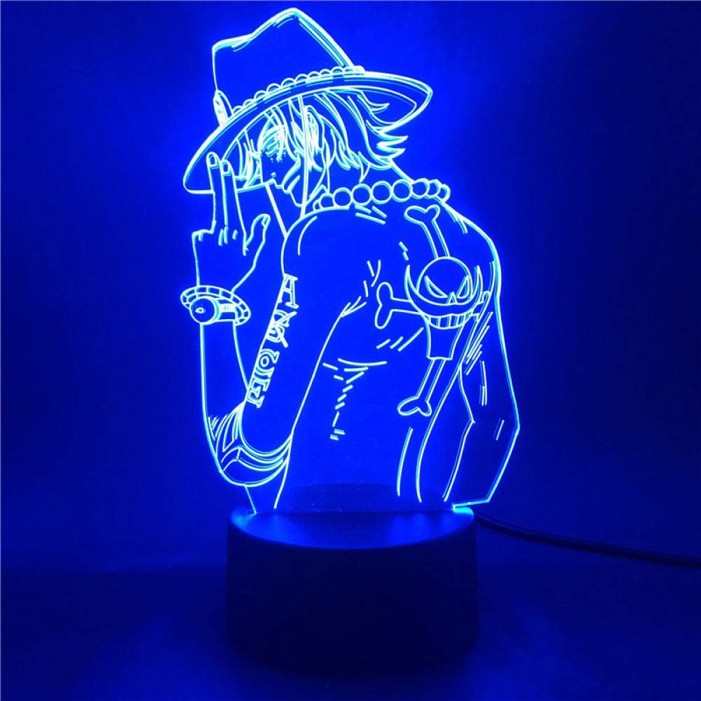 3D Illusion Night Light for Kids - Anime One Piece Portgas D Ace LED Lamp, 7 Color Changing Touch Desk Light for Bedroom & Child's Room Decor | Perfect for Nighttime Reading, Playtime, and Soothing Sleep
