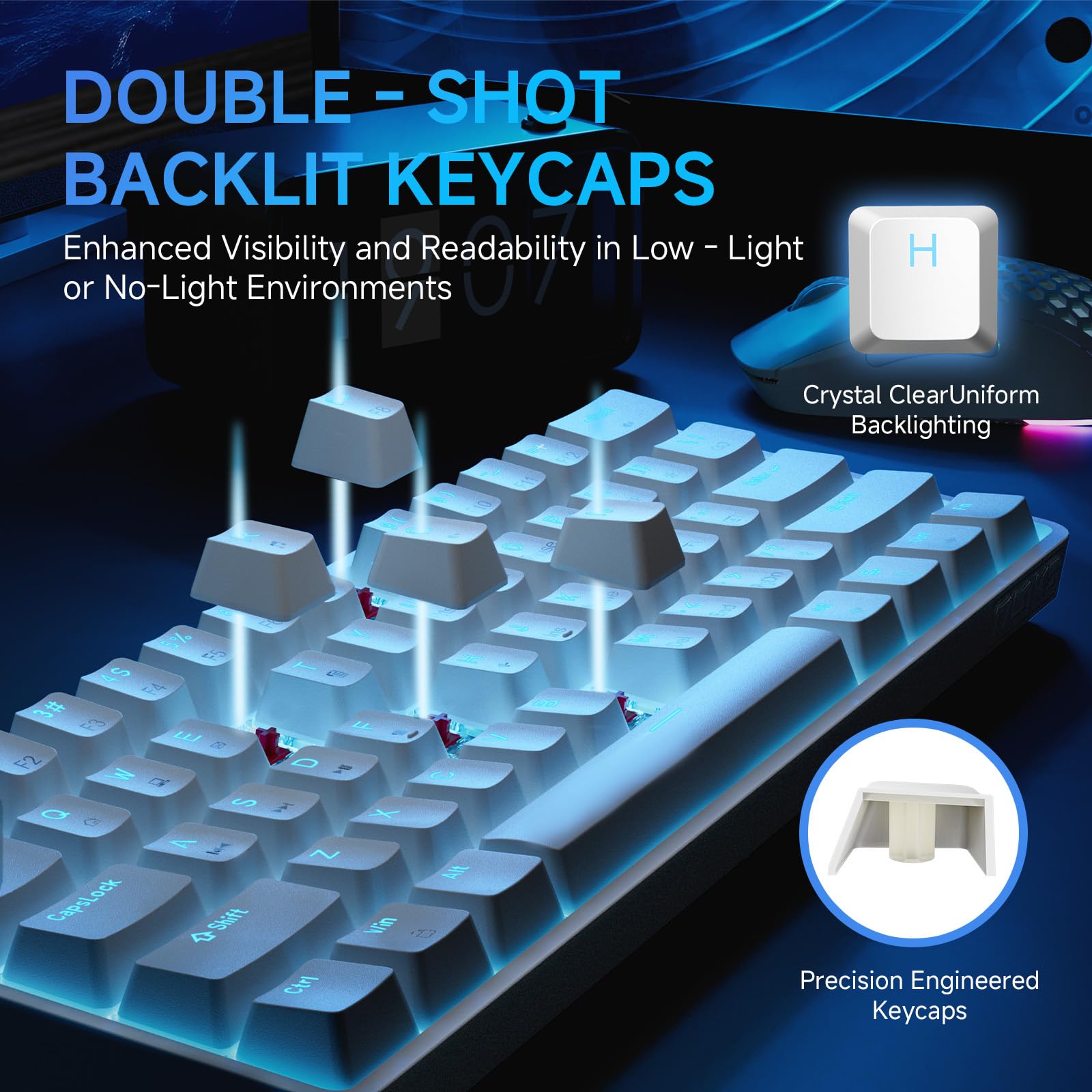 TMKB T61SE 60% Compact Mechanical Gaming Keyboard - Linear Red Switches, RGB Backlit, Double-Shot PBT Keycaps, N-Key Rollover, Detachable USB-C Cable - Wired Ergonomic Keyboard for Windows PC, Mac, Gaming, Typing & Office Work (White)