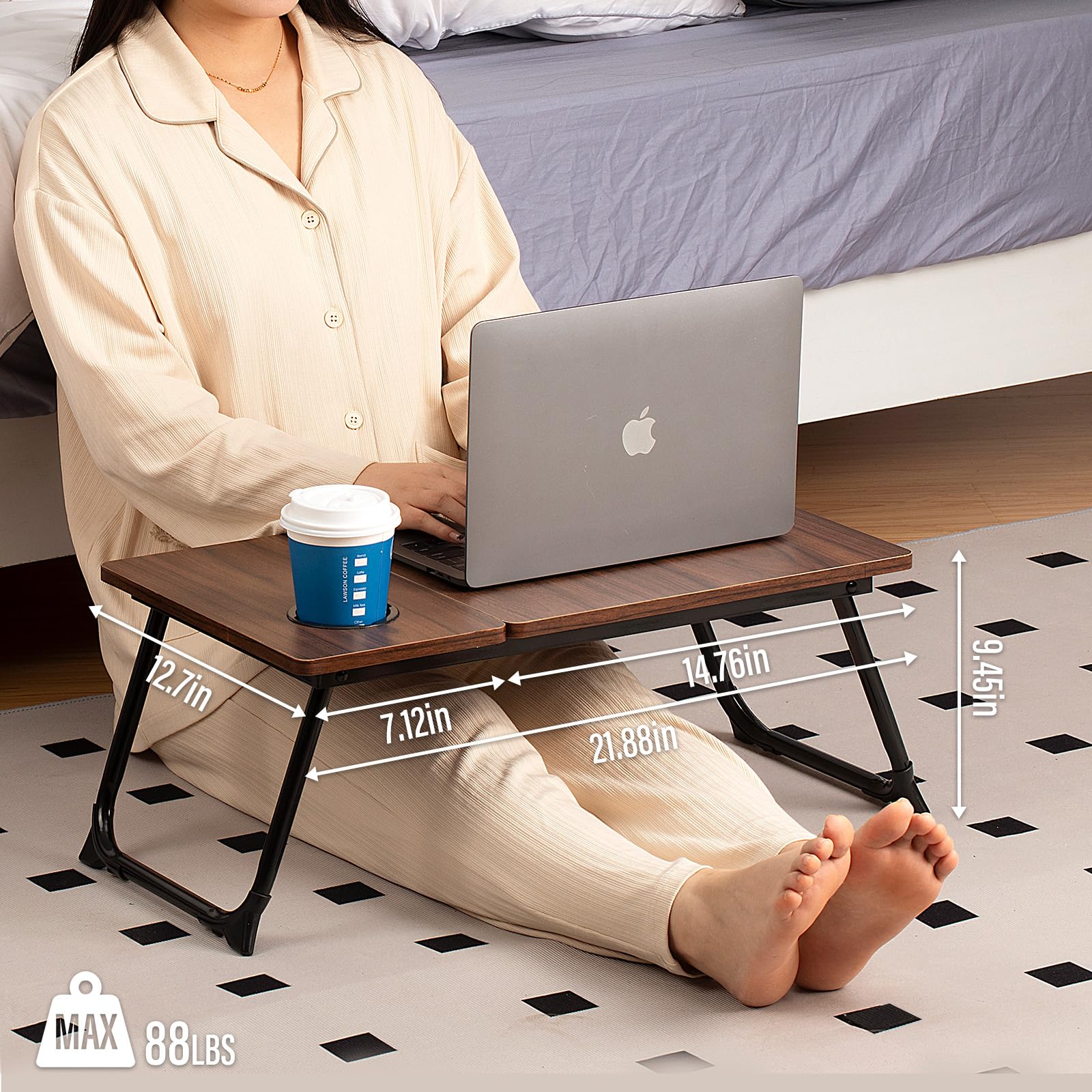 Adjustable Foldable Laptop Desk for Bed & Couch - Portable Lap Desk with Cup Holder & Storage | Perfect for Working, Reading, Writing, Eating & Gaming in Bed, Sofa or Floor | Ideal Home Office & Dorm Room Essential