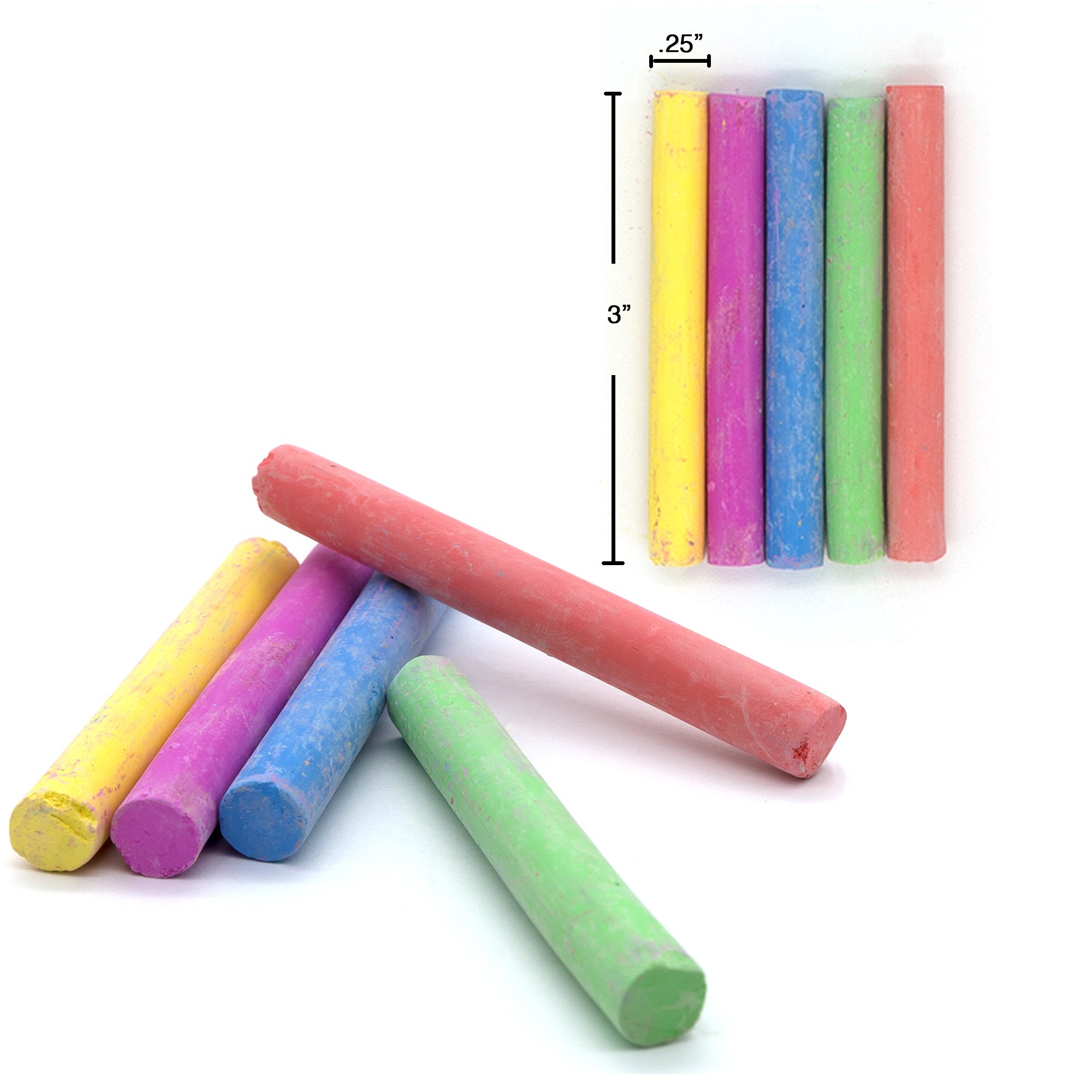 Emraw Dustless Non-Toxic Chalk - 12 Vibrant Colors with Eraser, 25 Sticks per Pack (2-Pack) - Perfect for School, Office, Sidewalk Art & Home Chalkboards | Safe for Kids & Classrooms