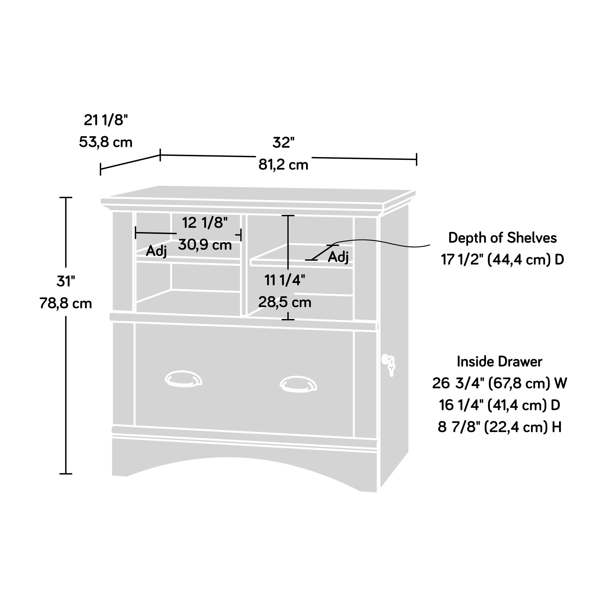 Sauder Harbor View 2-Drawer Lateral File Cabinet with Shelving - Salt Oak Finish for Home Office Organization & Document Storage