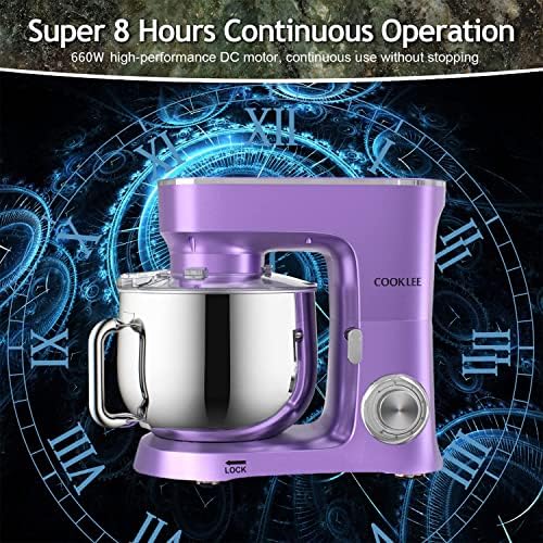 COOKLEE 9.5 Qt 660W Stand Mixer - 10-Speed Electric Kitchen Mixer with Dishwasher-Safe Dough Hook, Flat Beater & Wire Whip Attachments - Perfect for Baking Cakes, Cookies, Bread & Dough - Lavender