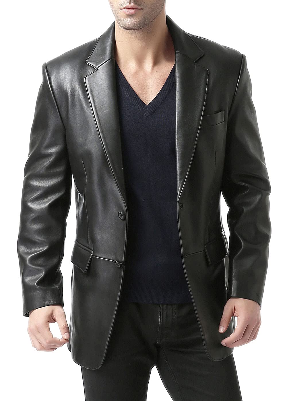 Premium Richard Classic Men's Leather Blazer - Genuine Lambskin Sport Coat Jacket for Business & Formal Occasions (Regular, Big & Tall, Short Sizes) | Perfect for Office Wear, Weddings & Special Events