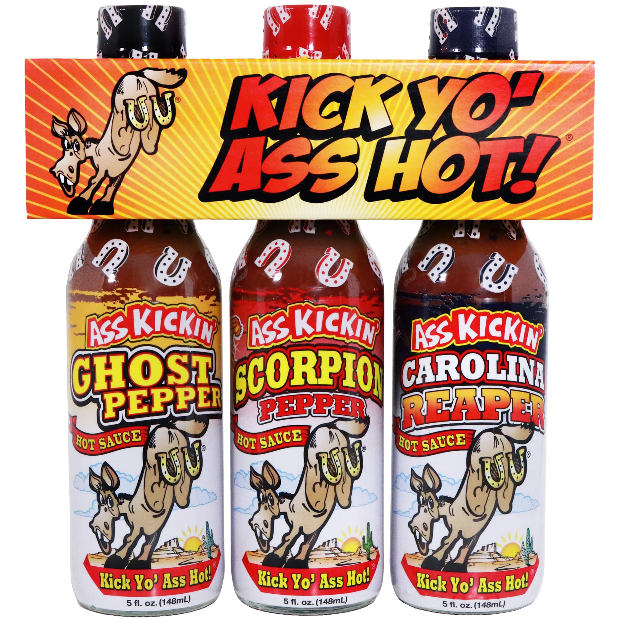 Kick Yo' Ass Hot Sauce Gift Set - Spicy Variety Pack [Region Free] - Perfect for Hot Sauce Lovers, Gifts & Party Favors