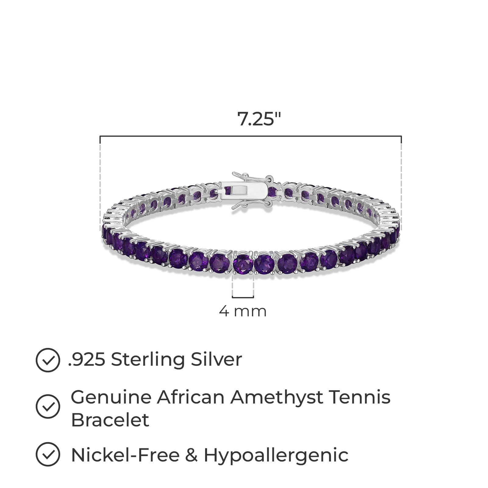 Morgan & Paige Genuine .925 Sterling Silver Birthstone Tennis Bracelet for Women - 4mm Natural/Created Round Gemstone, 7.25 Inch Adjustable Jewelry Gift (Perfect for Birthdays, Anniversaries & Special Occasions)