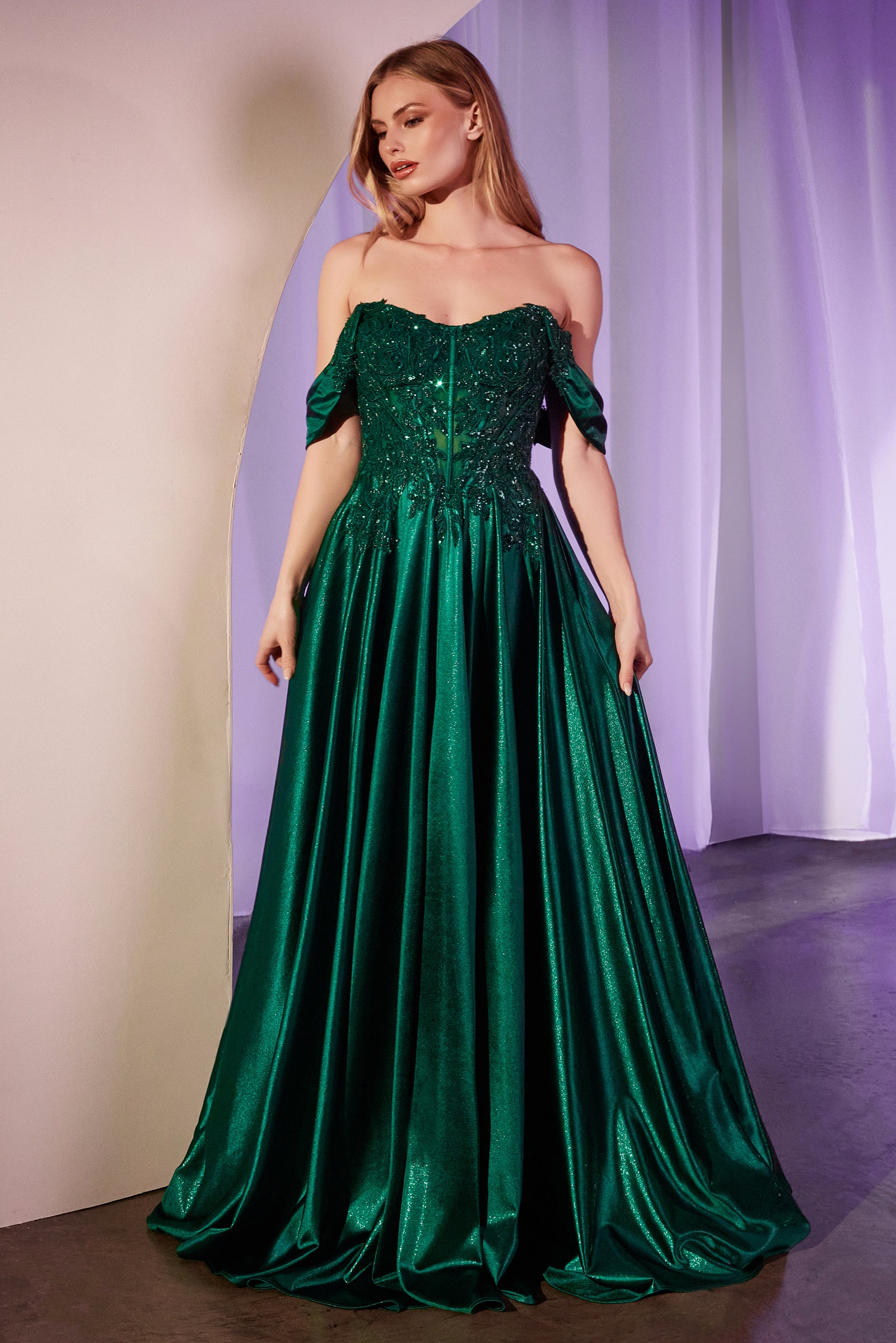 Elegant Bronwyn Gown - Off-the-Shoulder Lace & Satin A-Line Dress for Weddings, Prom & Special Occasions