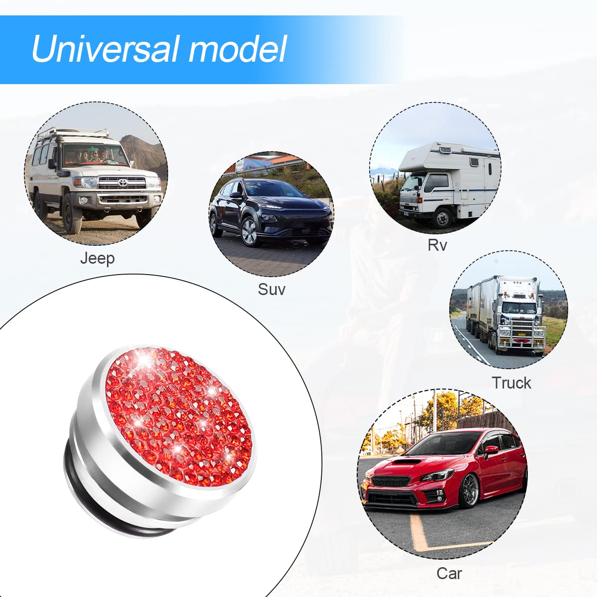 Universal Bling Car Cigarette Lighter Plug Cover - Dustproof 12V Lighter Socket Protector for Cars, Trucks, Boats & RVs - Stylish Car Accessory for Men & Women (Red) - Perfect for Road Trips & Vehicle Protection
