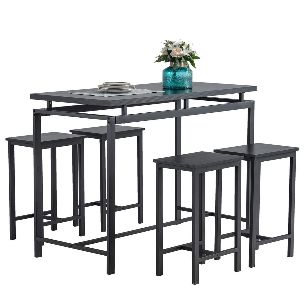 Modern 5-Piece Counter Height Dining Table Set - Wooden Table & Chairs for 4 with Metal Legs, Black Kitchen Furniture | Perfect for Breakfast Nook, Small Dining Room & Apartment Kitchen