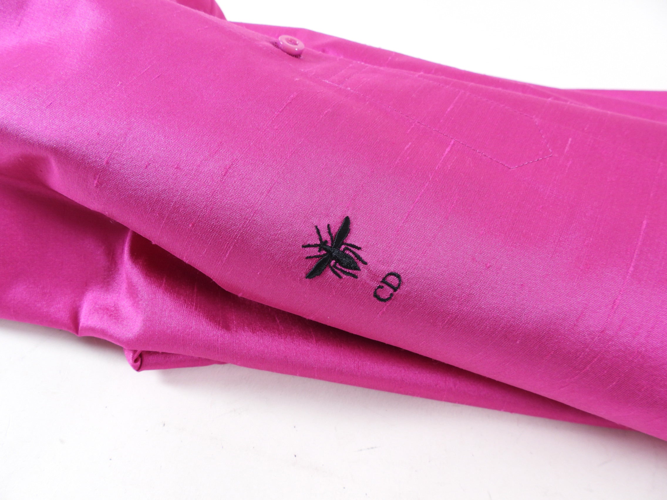 Christian Dior Fuchsia Raw Silk Long Tunic Top Shirt - Women's Luxury Blouse Size FR40/US8 for Elegant Evening Wear & Special Occasions
