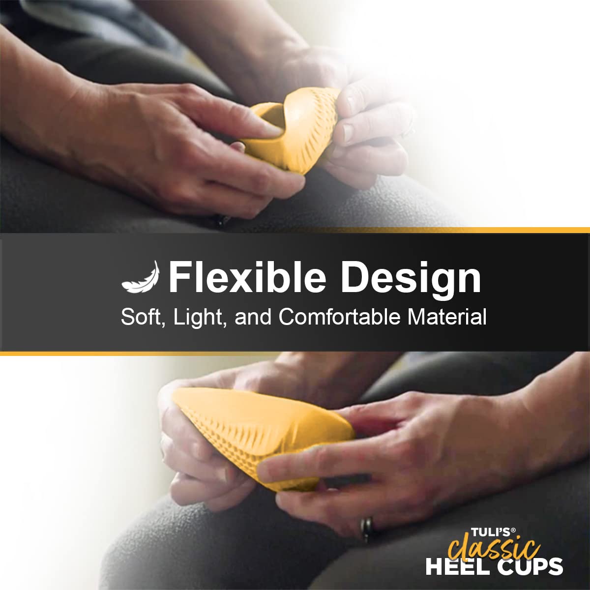 Tuli's Classic Heel Cups for Heel Pain Relief - Plantar Fasciitis Support Inserts, Yellow (Regular Size, Under 175lbs) - Comfortable Foot Cushions for Running, Walking & Standing All Day