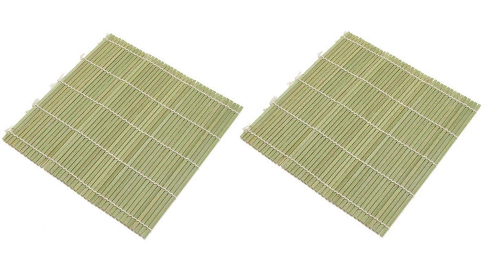 JapanBargain 3155 - Premium Bamboo Sushi Rolling Mat Set (2-Pack, Green/Yellow) - 9.5 Inch Square Sushi Maker for Perfect Homemade Sushi Rolls - Ideal for Sushi Parties, Meal Prep & Japanese Cuisine Lovers