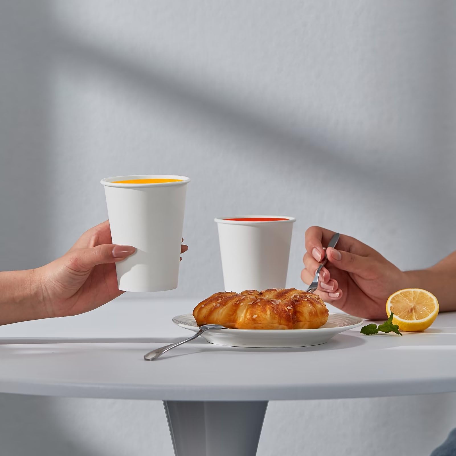 JOLLY PARTY 300 Pack 12 oz Disposable Paper Coffee Cups - Eco-Friendly Hot & Cold Beverage Drinking Cups for Coffee, Tea, Water - Bulk White Paper Cups for Office, Cafes, Parties & Events