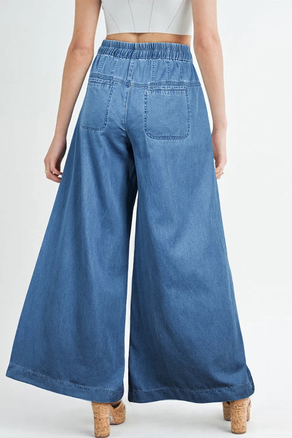 Stylish Drawstring Elastic Waist Wide Leg Jeans for Women - Comfortable High Waist Loose Fit Denim Pants - Perfect for Casual Wear, Street Style & Everyday Outfits