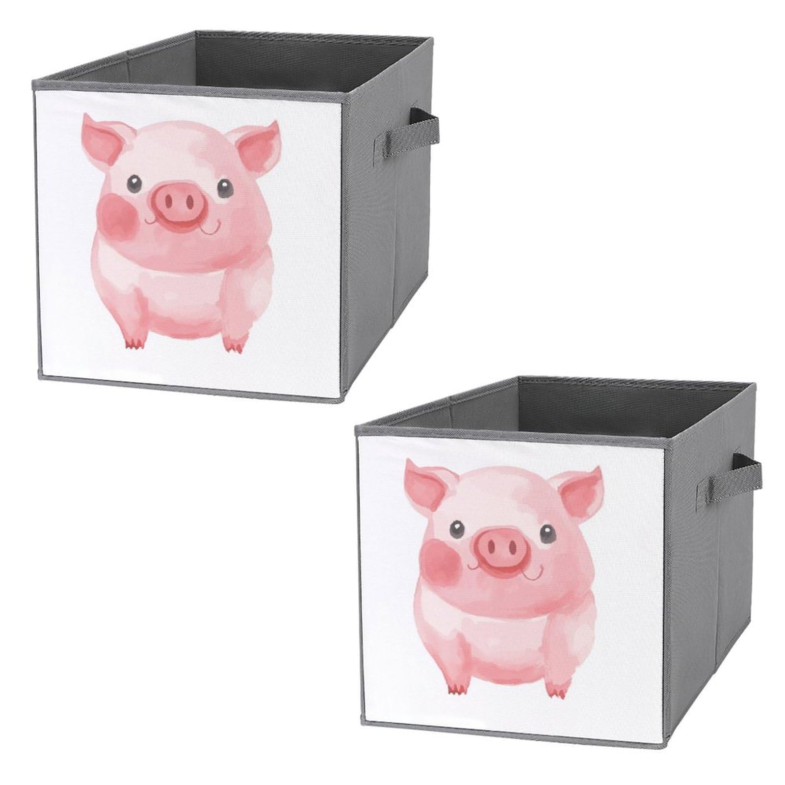 2PCS Foldable Storage Bins - Large Capacity Pink Pig Printed Storage Boxes with Handles for Playroom, Office & Home Organization | Perfect for Kids' Toys, Books & Clutter Control
