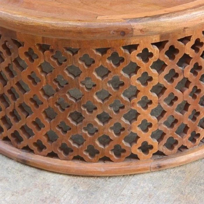 Hand Carved Wooden Coffee Table - Round Brown Center Table for Living Room | Rustic Home Decor | Perfect for Family Gatherings & Cozy Evenings