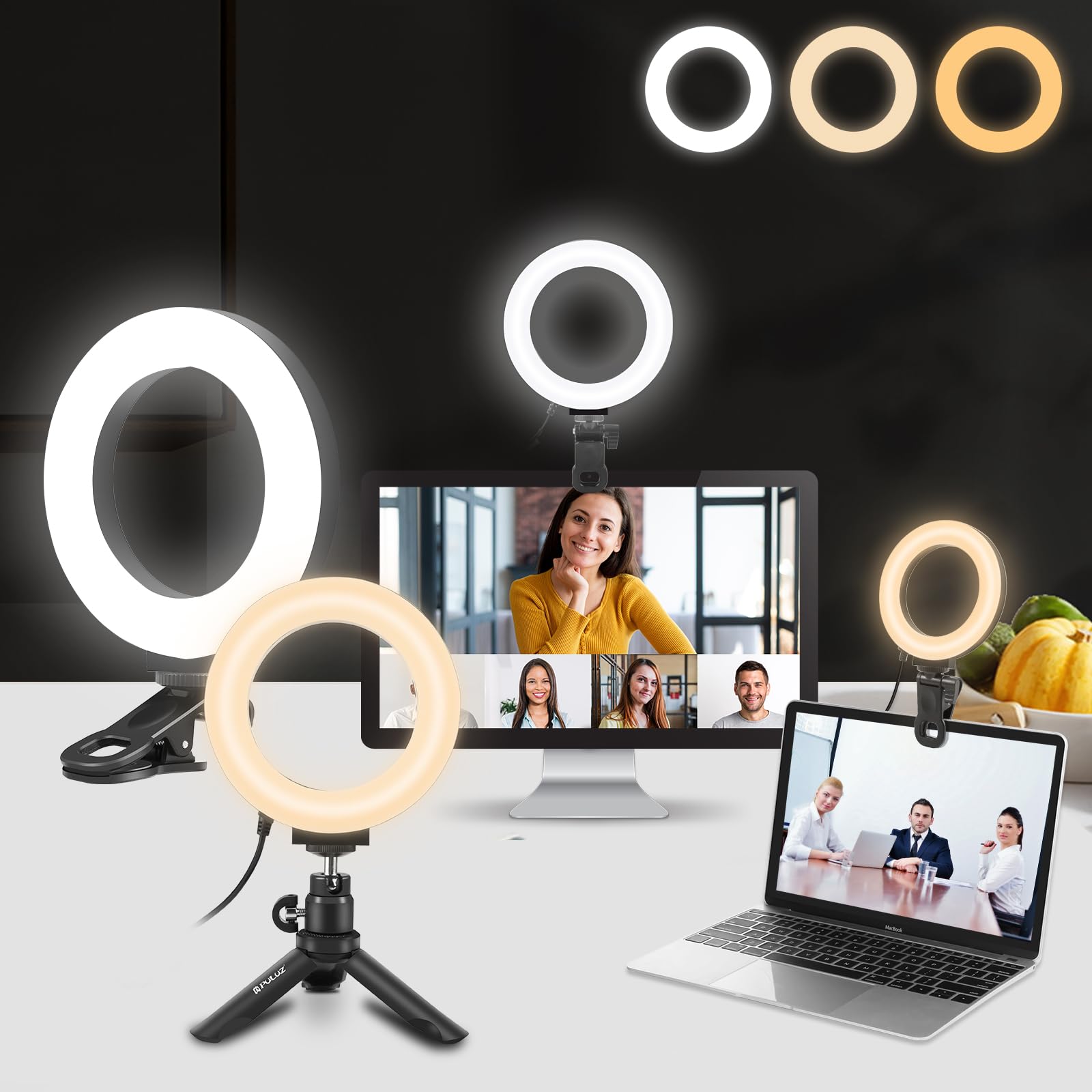 PULUZ Professional Video Conference Lighting Kit with Ring Light & Monitor Clip - Perfect for Remote Work, Online Classes, Zoom Calls, Live Streaming & Video Conferencing | Ideal for Home Office, Distance Learning & Content Creation