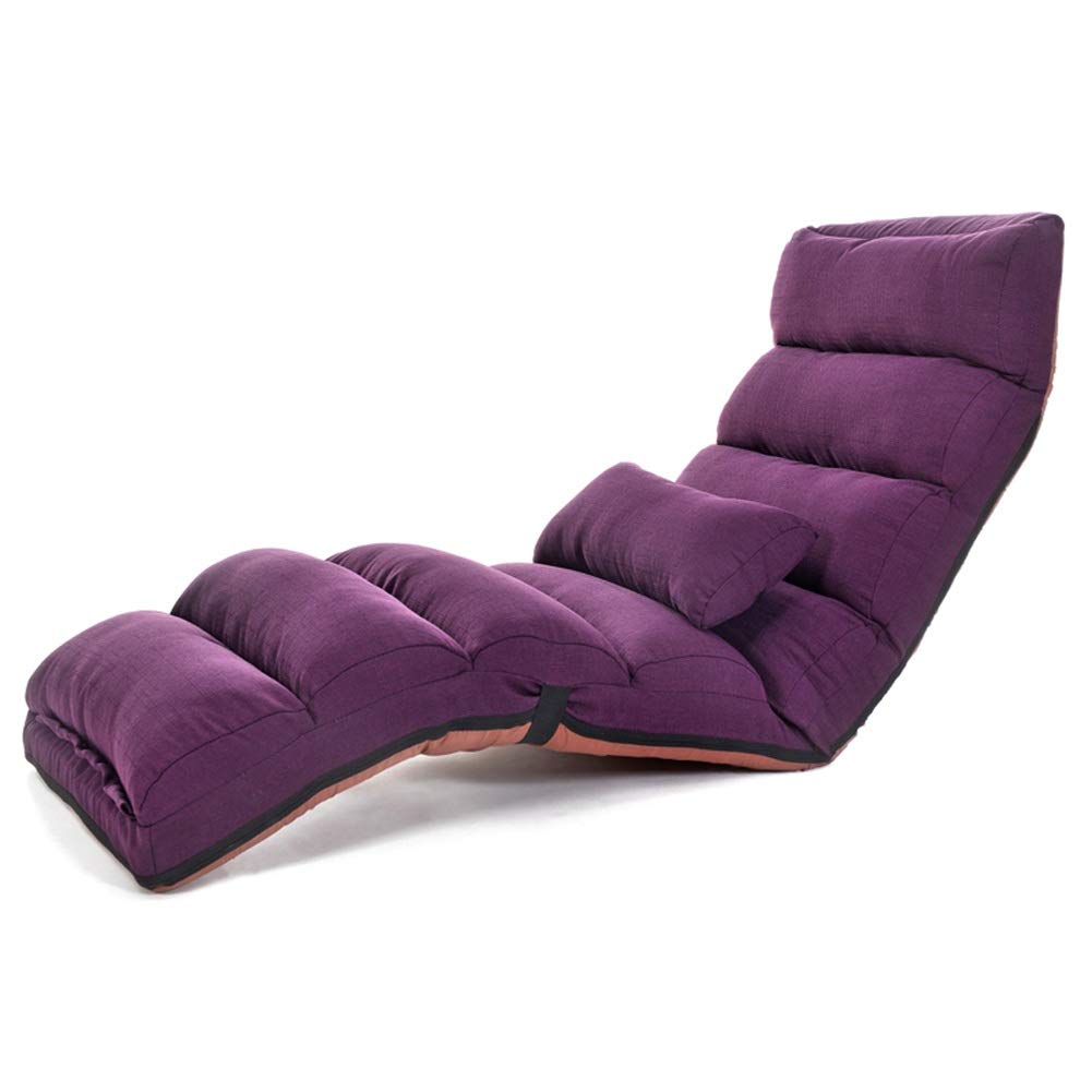 Adjustable Floor Chair for Gaming & Meditation - 6-Position Folding Padded Seat with Removable Lumbar Pillow - Indoor Floor Seating for Bedroom, Balcony & Small Spaces (Purple, 175x52x18cm) - Perfect for Relaxing, Yoga & Home Office Use