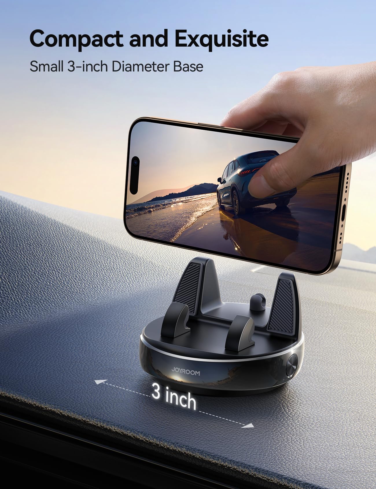 JOYROOM 360° Rotatable Car Phone Holder - Adjustable Dashboard Mount with Non-Slip Silicone for iPhone, Samsung & Smartphones - Perfect for GPS Navigation & Hands-Free Driving