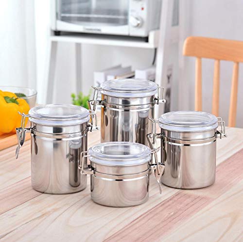 Stainless Steel Airtight Food Canisters Set - 4-Piece for Coffee, Tea & Flour Storage