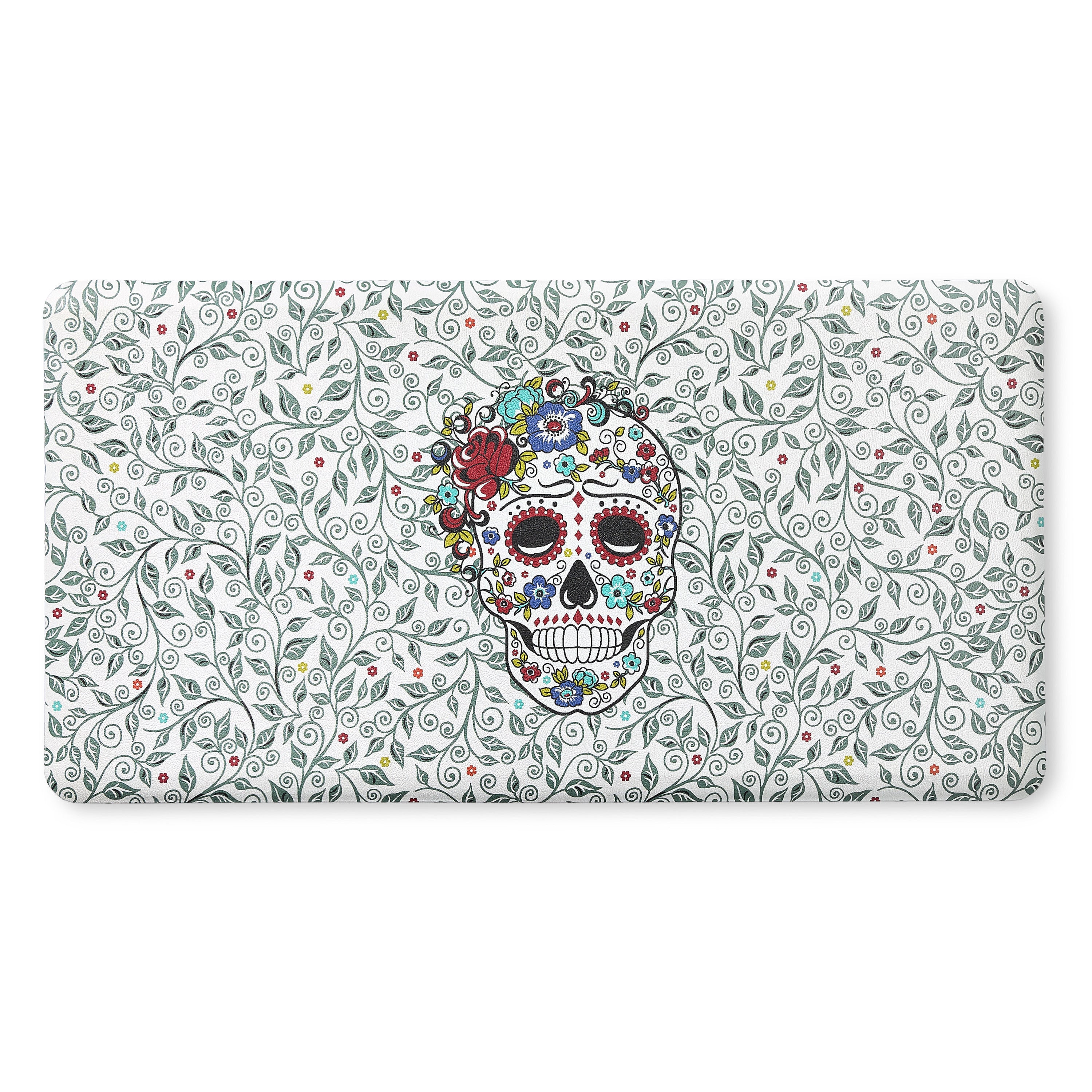Premium Anti-Fatigue Kitchen Mat with Skull & Vine Design - Non-Slip Comfort Floor Mat for Standing Long Hours - Perfect for Cooking, Baking & Dishwashing in Home Kitchen