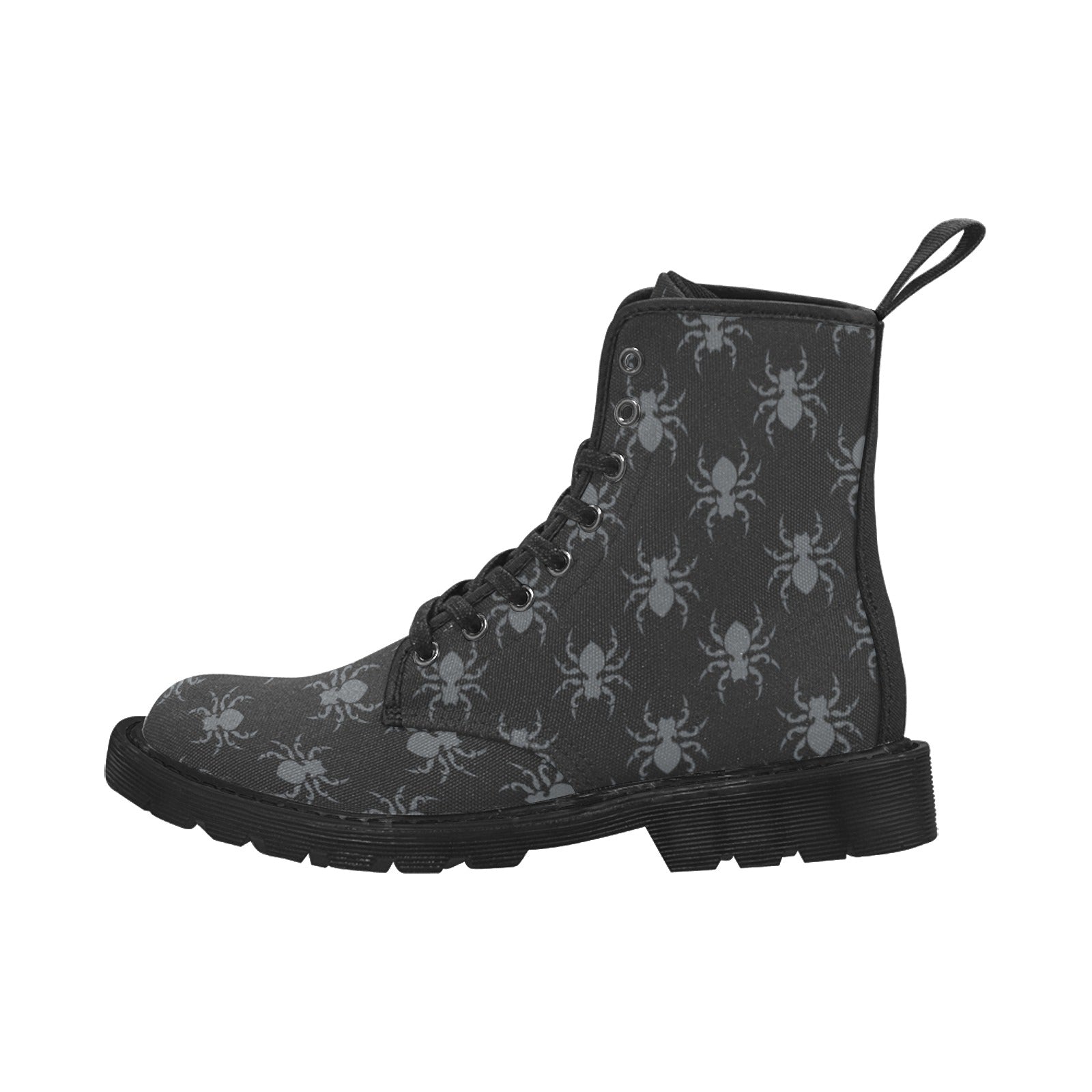 Gothic Spiders Lace Up Canvas Boots for Women - Punk Ankle Boots with Skull & Spider Web Design - Perfect for Halloween, Cosplay, and Alternative Fashion