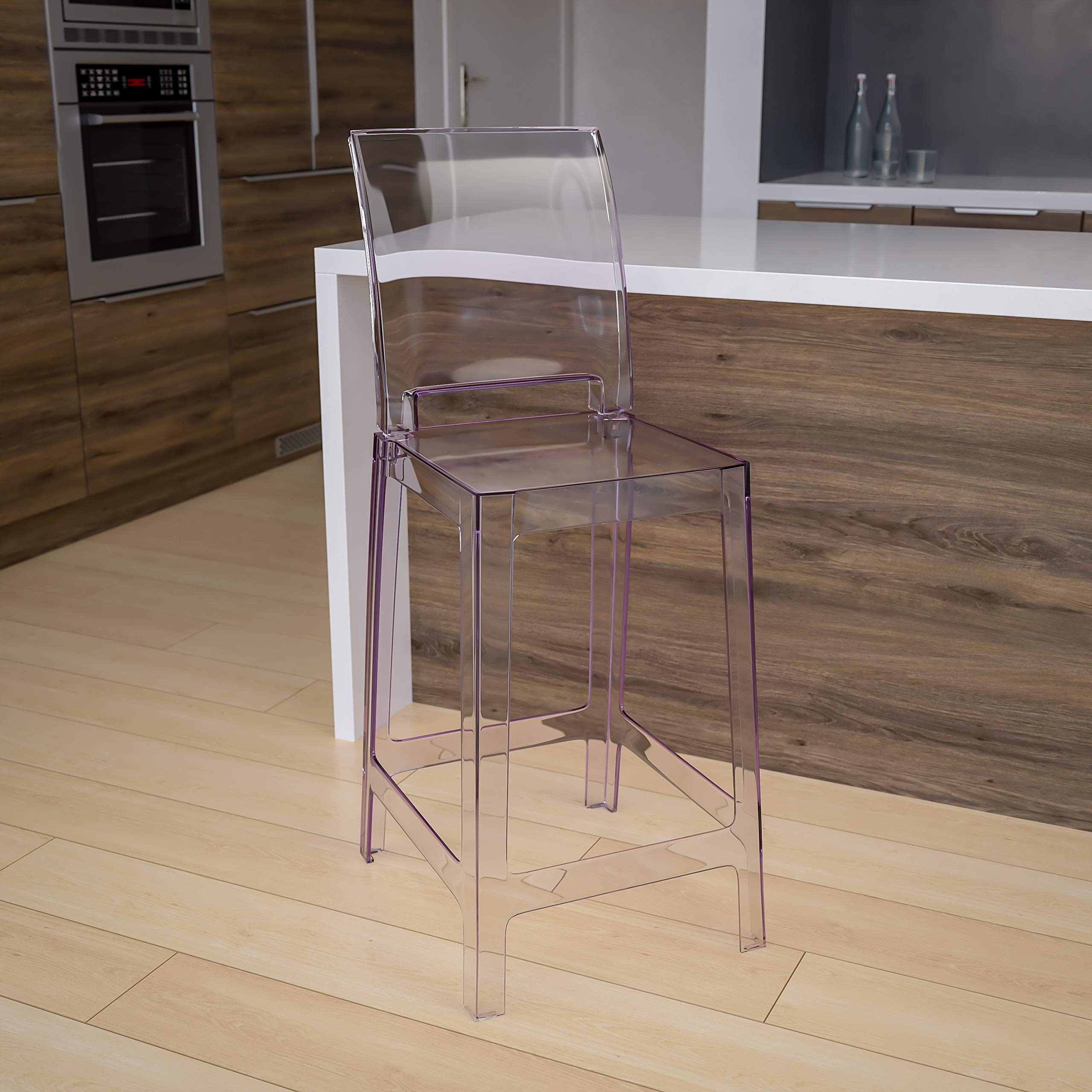 Transparent Crystal Ghost Counter Stool with Square Back - Modern Bar Stool for Kitchen Island, Dining Room, and Home Decor