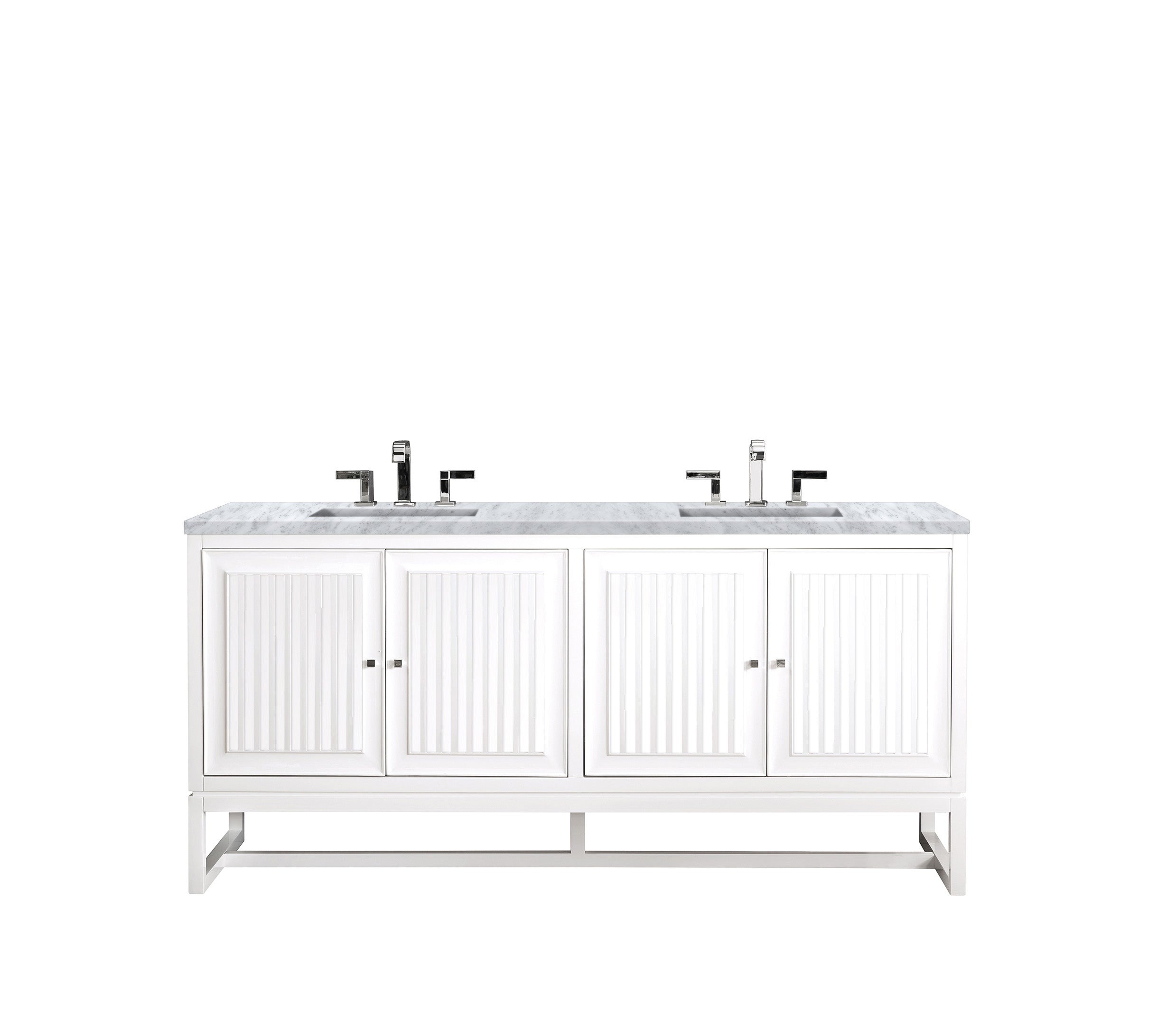 Athens 72 Inch Double Vanity Cabinet with Carrara White Marble Top - Glossy White Bathroom Vanity for Modern Master Bath & Powder Room