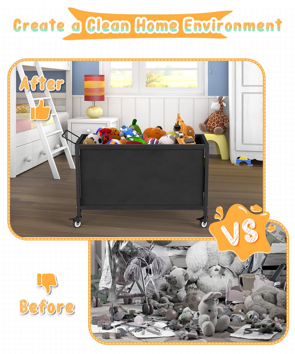 100L Large Kids Toy Storage Box with Wheels - Durable Toy Chest Organizer for Toddlers, Boys & Girls - Perfect for Stuffed Animals, Playroom, Bedroom, Nursery & Living Room - Black (Great for Home Organization & Child's Play Area)