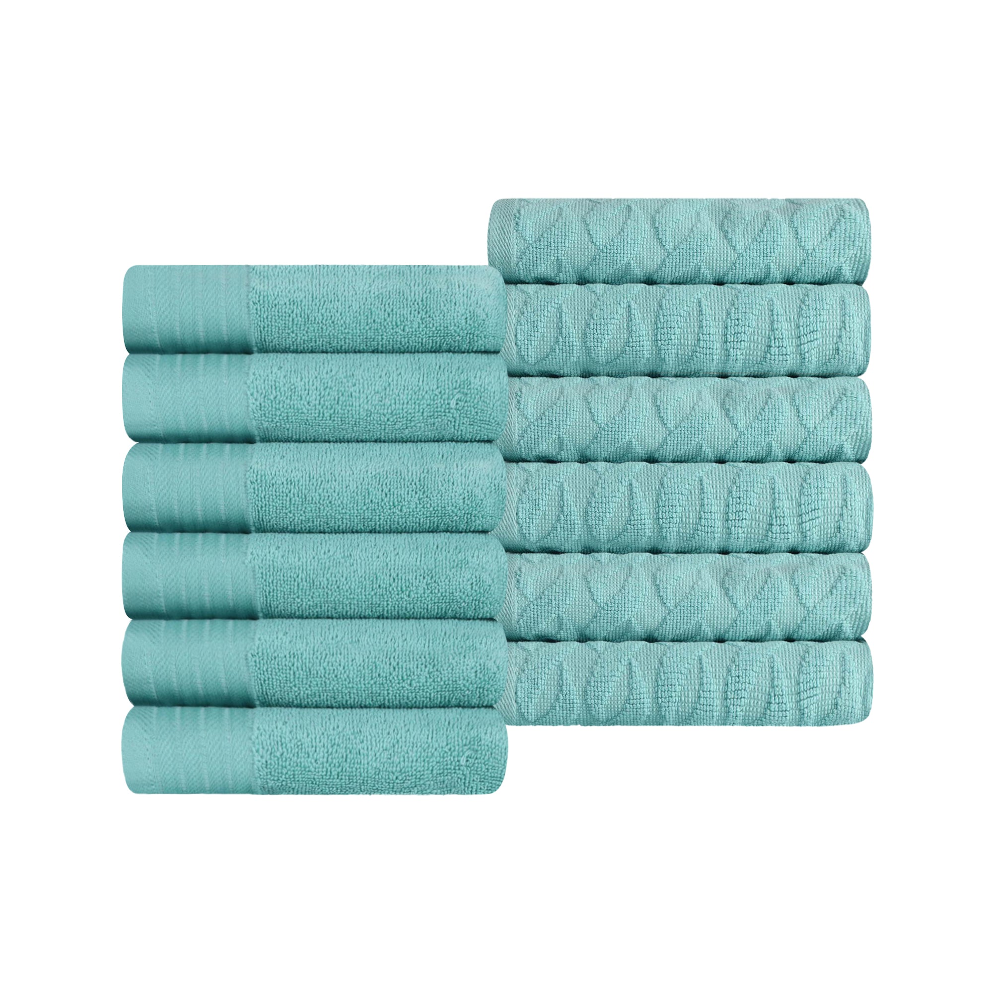 Premium 12-Piece Turkish Cotton Face Towel Set - Jacquard Herringbone & Solid Design | Soft & Absorbent for Bathroom, Spa, Gym & Travel