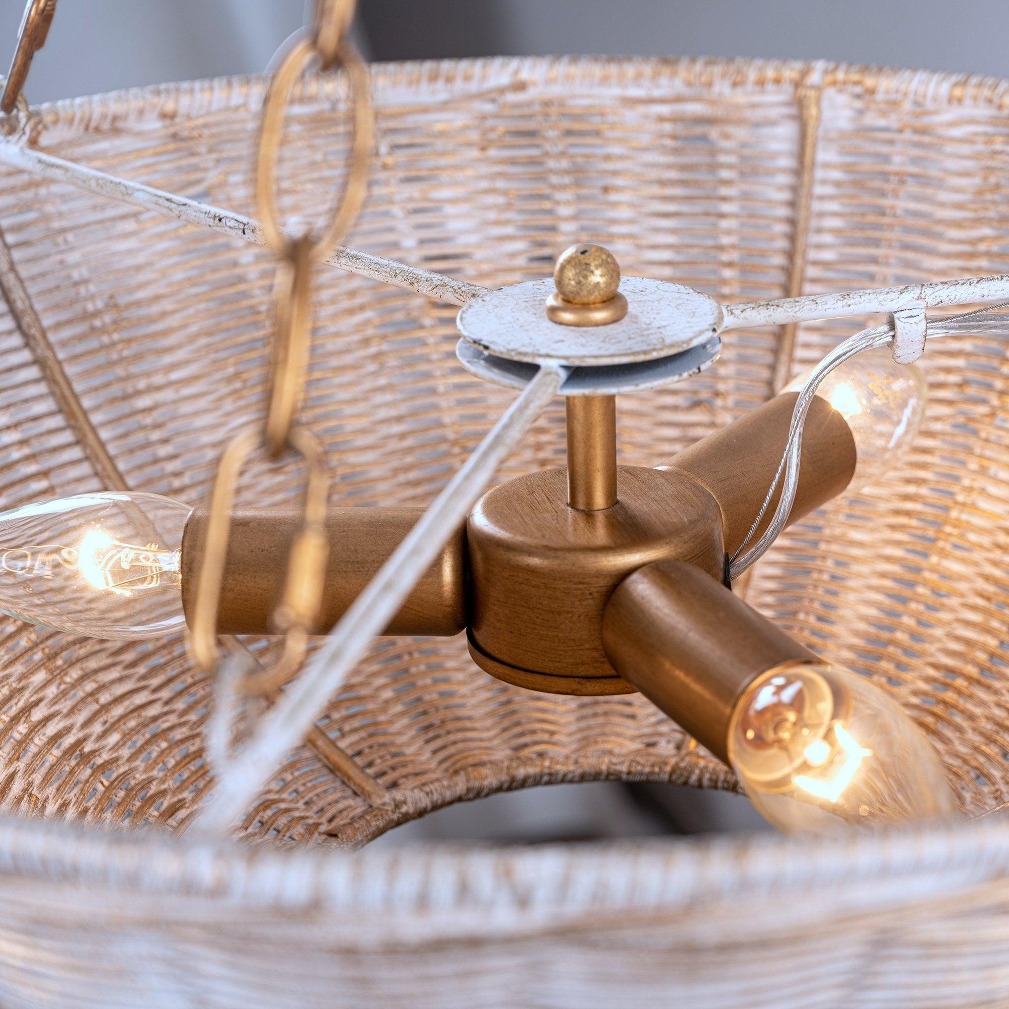 Farmhouse 3-Light Rattan Pendant Lighting - Bowl Shaped Ceiling Light Fixture for Kitchen Island, Dining Room, or Bedroom Decor