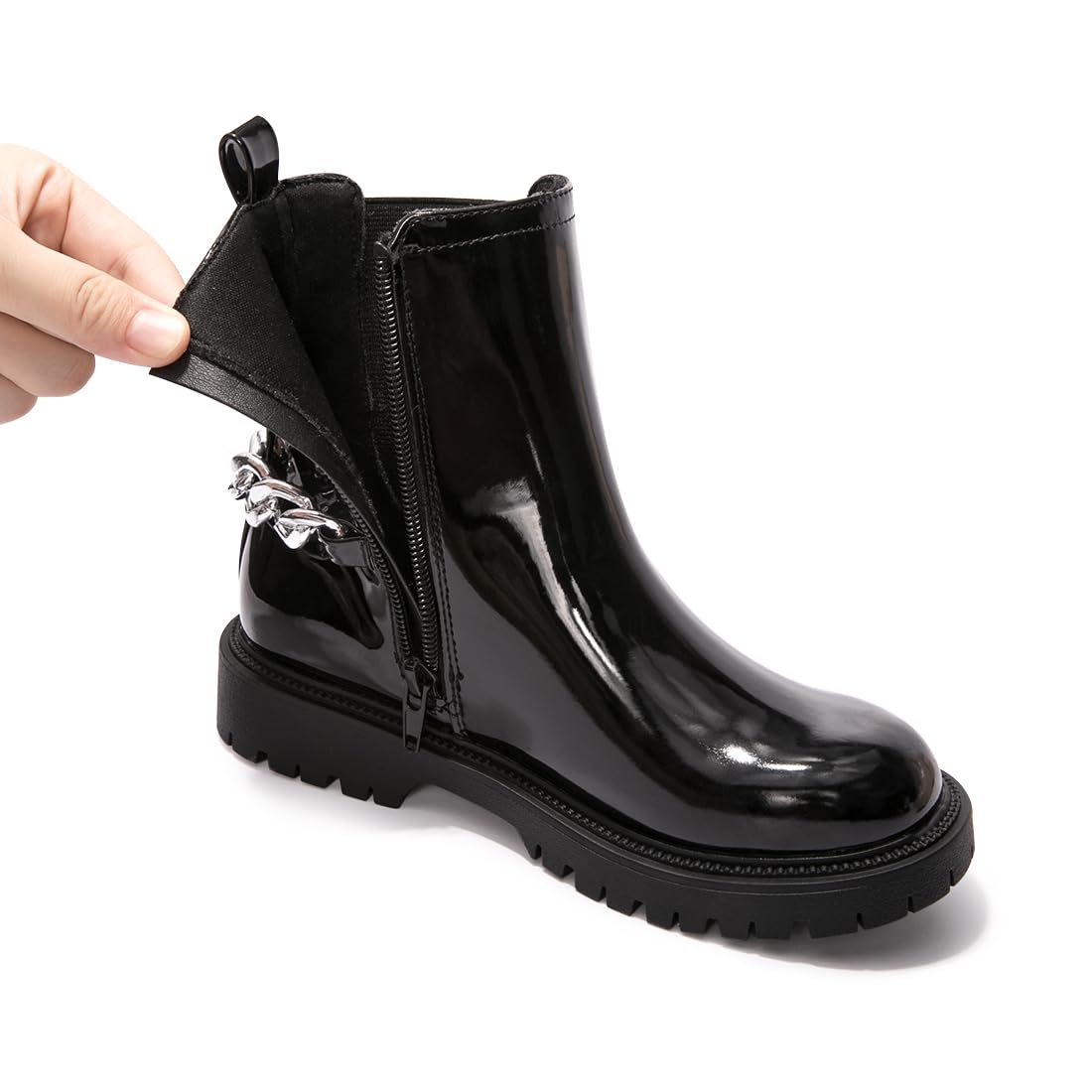 FunkyMonkey Girls' Faux Leather Ankle Boots with Side Zipper - Black, White & Nude Colors for Little & Big Kids | Stylish School, Party & Everyday Fashion Footwear